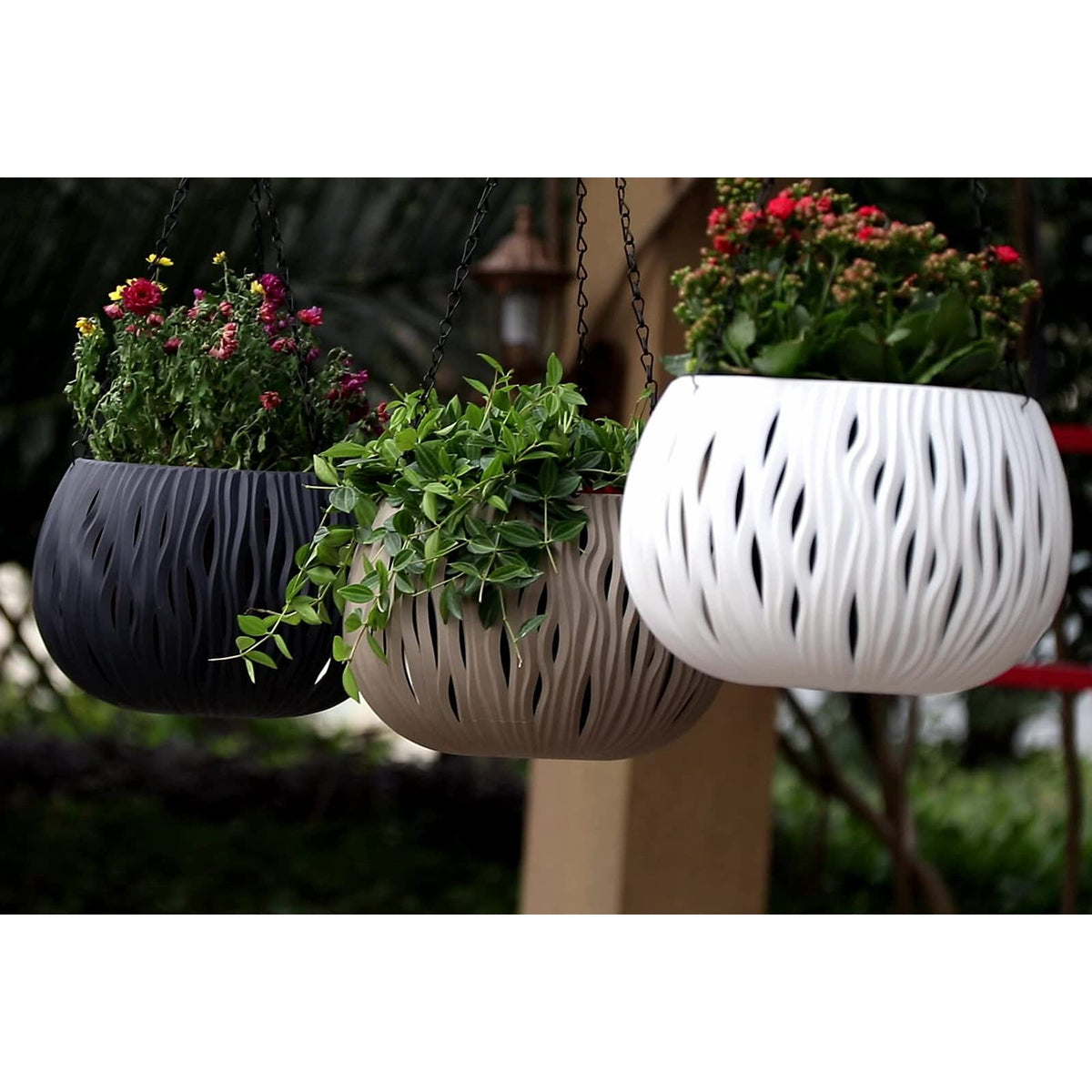 POTRUWE Imitation Rattan Plant Hangers with Base | Indoor Decorative Hanging Plant Holder Hanging Plant Basket for Wall/Window/Room Decor (Plant Not Included) (Gray)