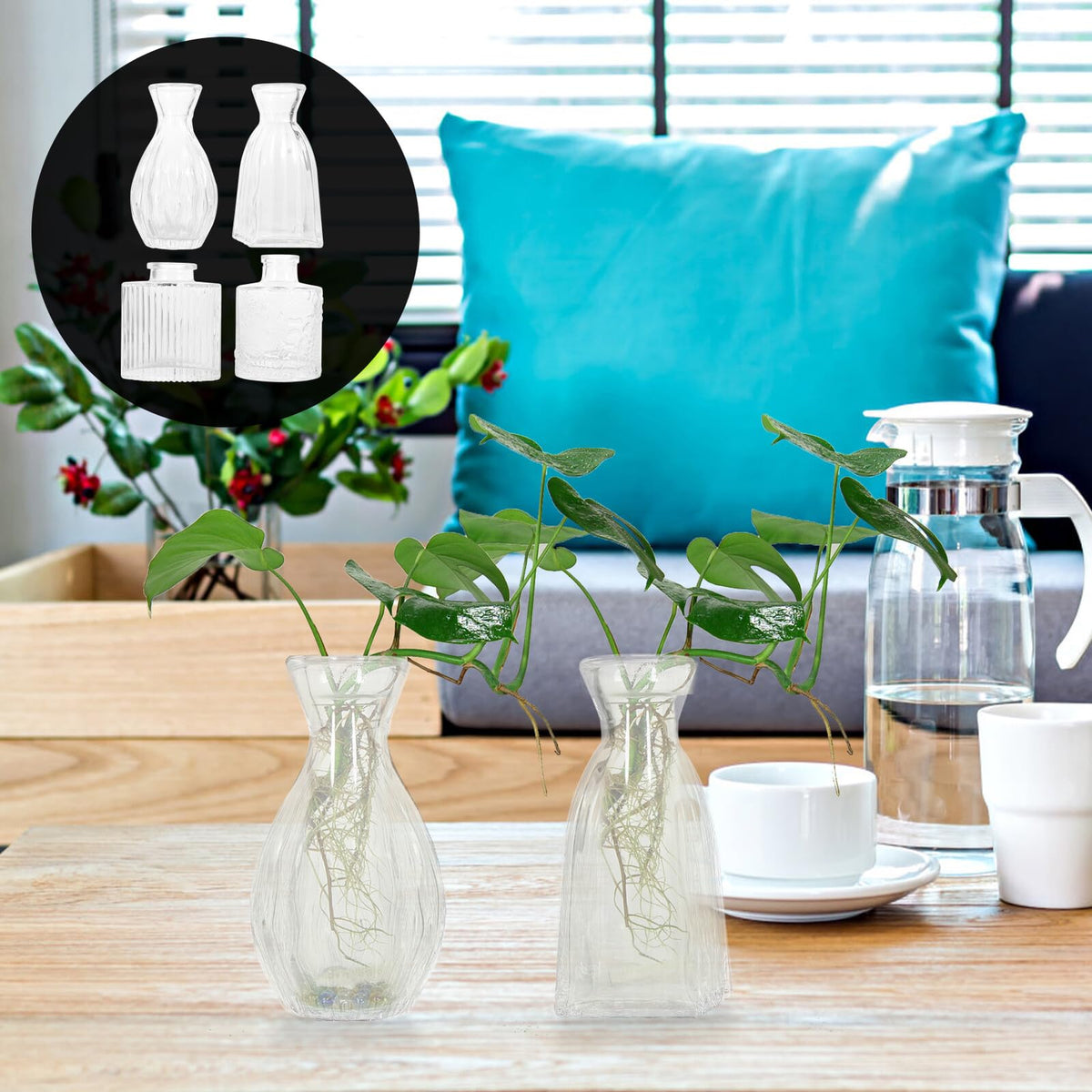 Abaodam Creative Hydroponic Glass Vase Set 4pcs Small Desktop Decorative Terrarium Vase Holders for Home Décor and Plant Display