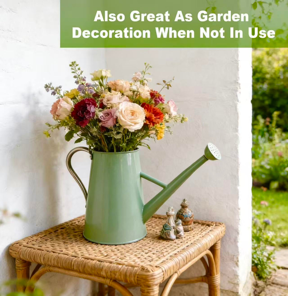 Watering Can for Outdoor&Indoor Plants,1.5 Gallon(5.7L) Metal Watering Can with with Removable Spout,Large Galvanized Steel Garden Flower Water Can Watering Pot with 2 Handles,Cream Green