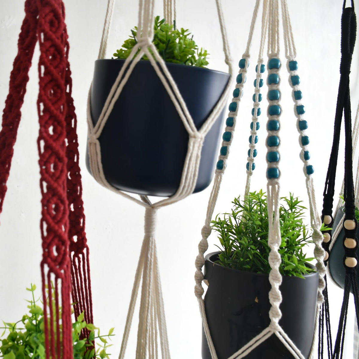 Macravine 8-Pack Macrame Plant Hanger, Boho Indoor Window Pot Hanger with Wooden Beads, Hanging Flower Pot Holder,Creative Handmade Chic Plant Basket Length 39″(no Pot&Plant Included)