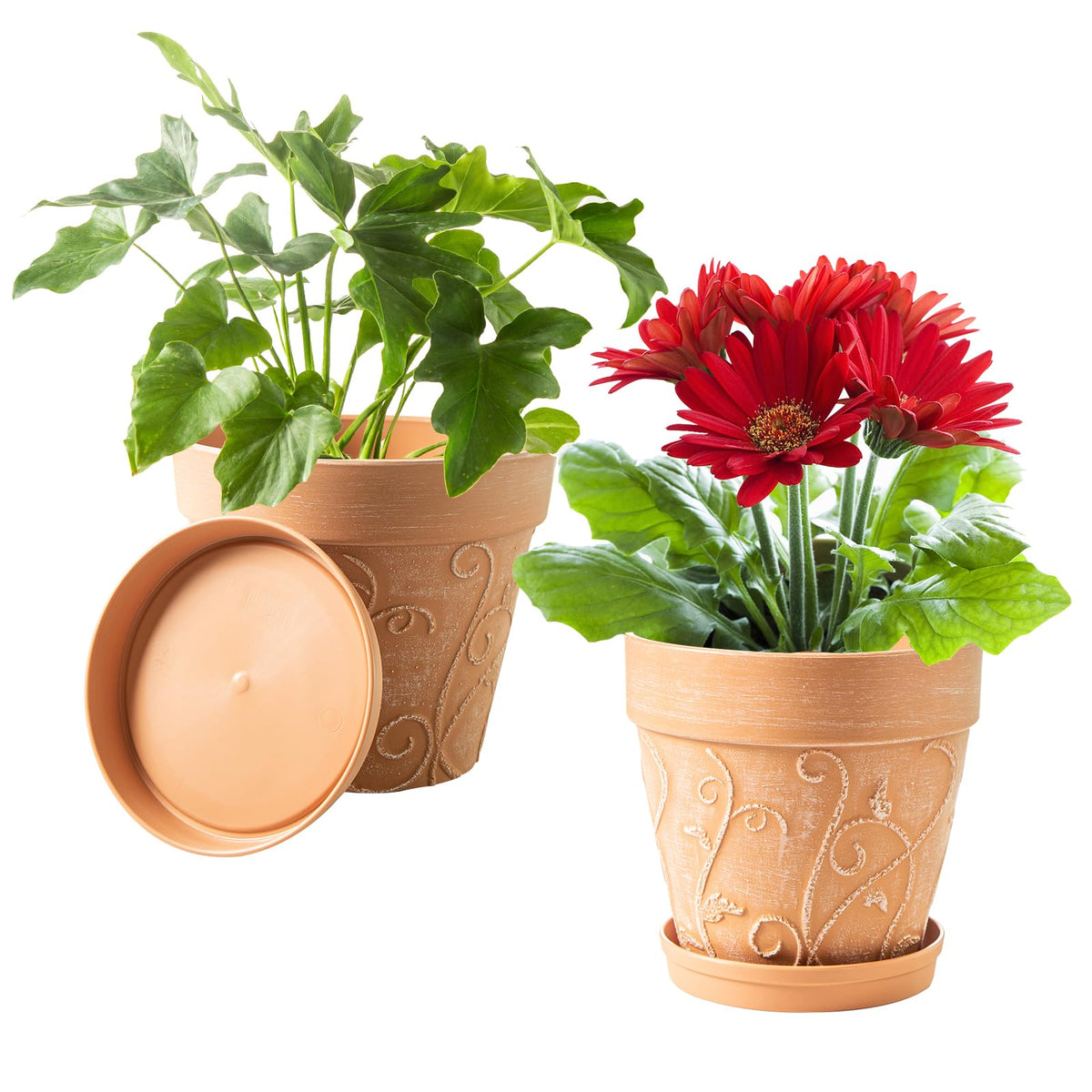 Melphoe Self Watering Pots for Indoor Plants, 8.3/5.3 Inch 2 Pack and 2Pack 8 inch Flower Pots