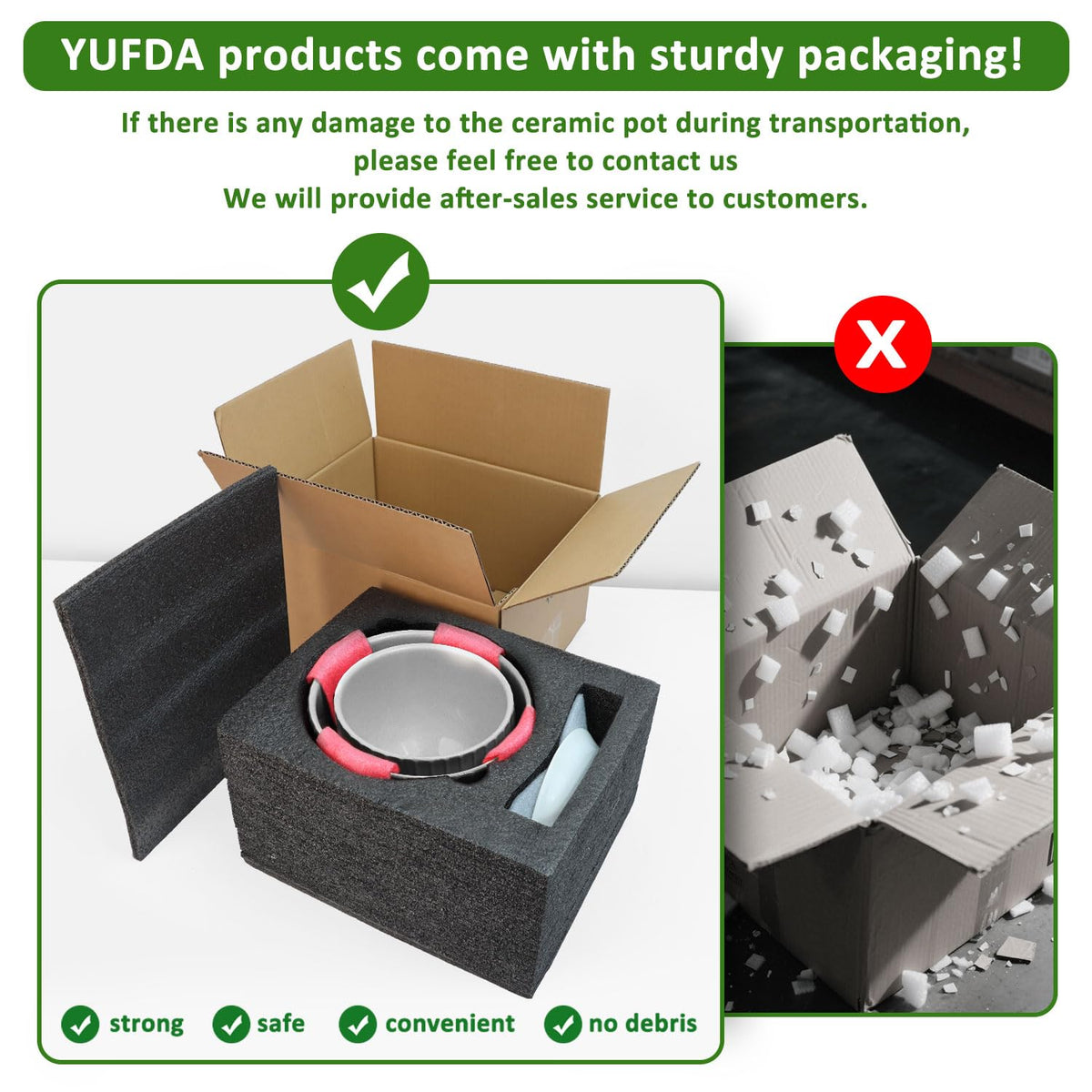 YUFDA 6.7 + 5.5 Inch Ceramic Plant Pots,Set of 2,Planters with Drainage and Saucer,Indoor Pots for Plants,Modern Flower Pots for Home and Office(Black + White)