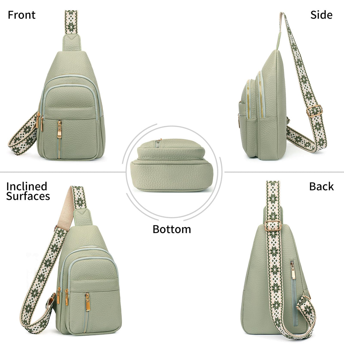 FALAN MULE Small Crossbody Sling Bags Fanny Packs Leather Purses Chest Bag for Women (Green)