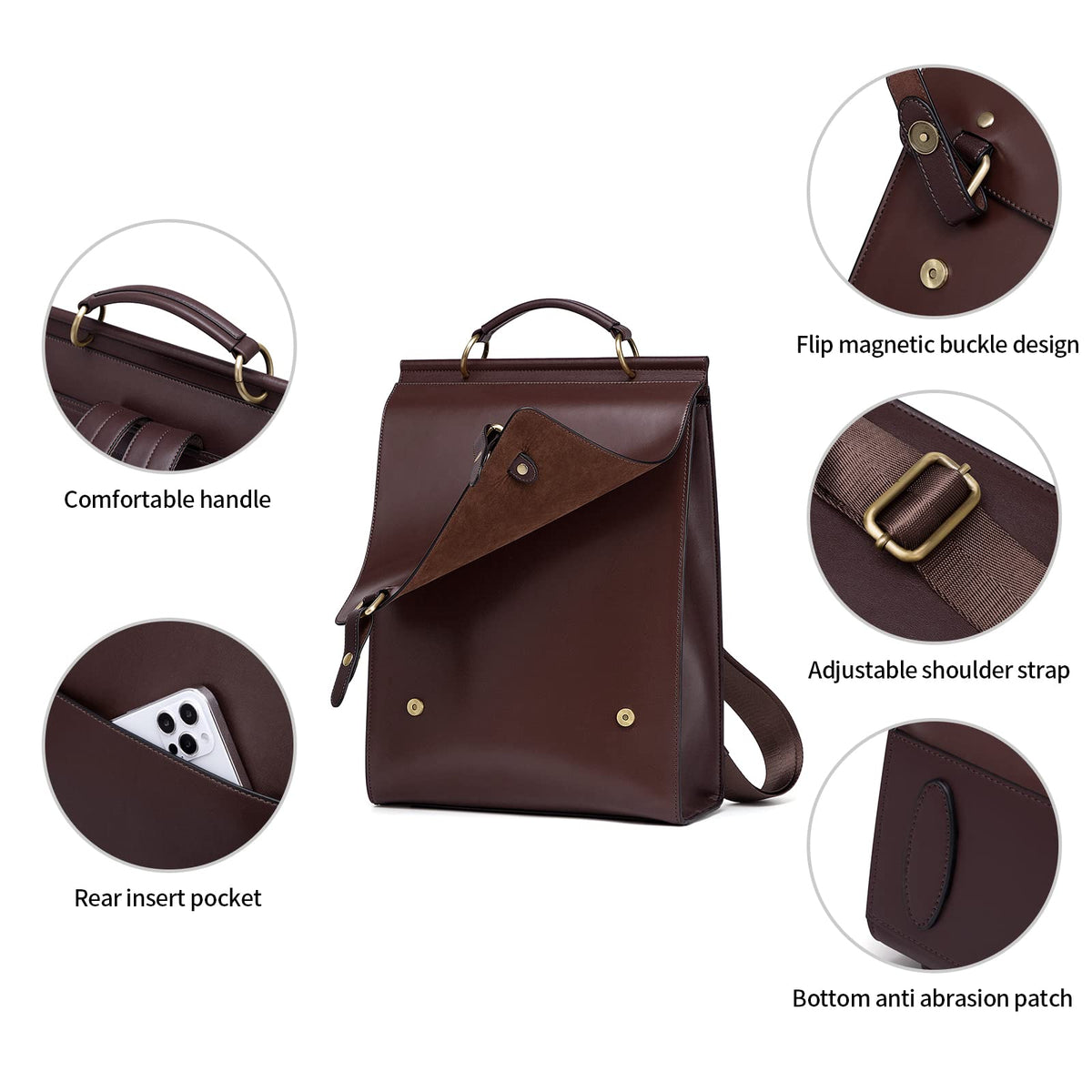 Cnoles Leather Backpack Purse For Women Fashion Ladies Vintage Bags Casual College Travel Backpacks Large bag Brown