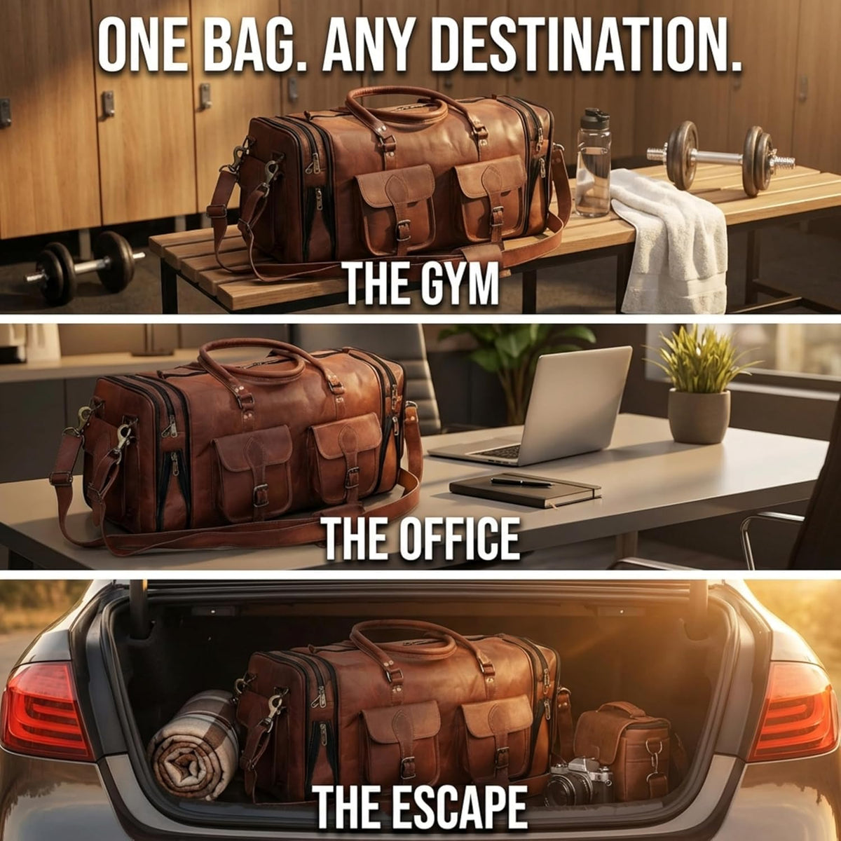 Genuine Leather Duffle Bag 24 Inch Handmade Vintage Travel Case Luggage Bags for Men, Overnight Carry On Duffel Bag Medium Weekender Gym Bag for Men and Women