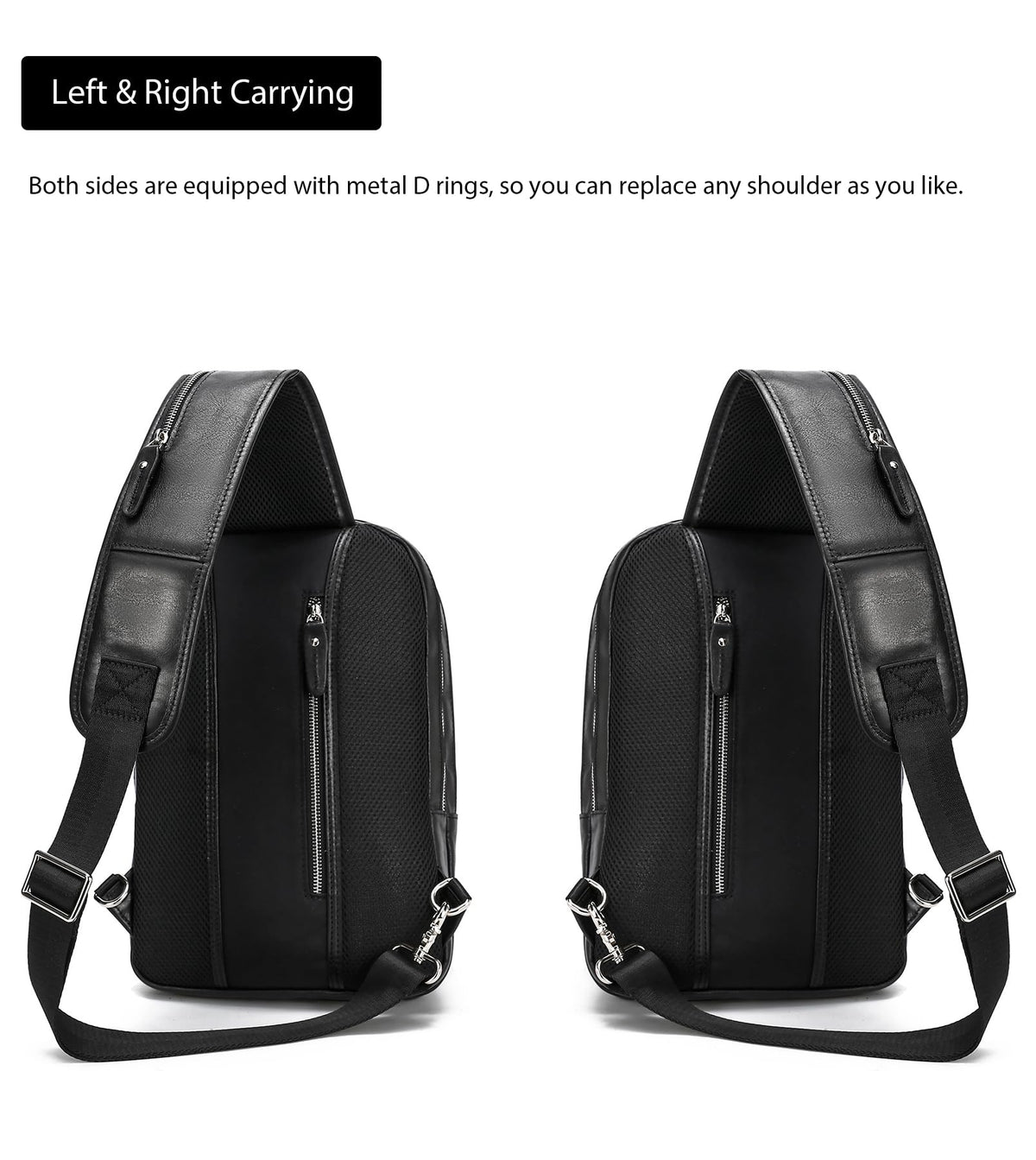 LANNSYNE Full Grain Leather Sling Bag For Men Crossbody Chest Daypack fits 12.9" iPad
