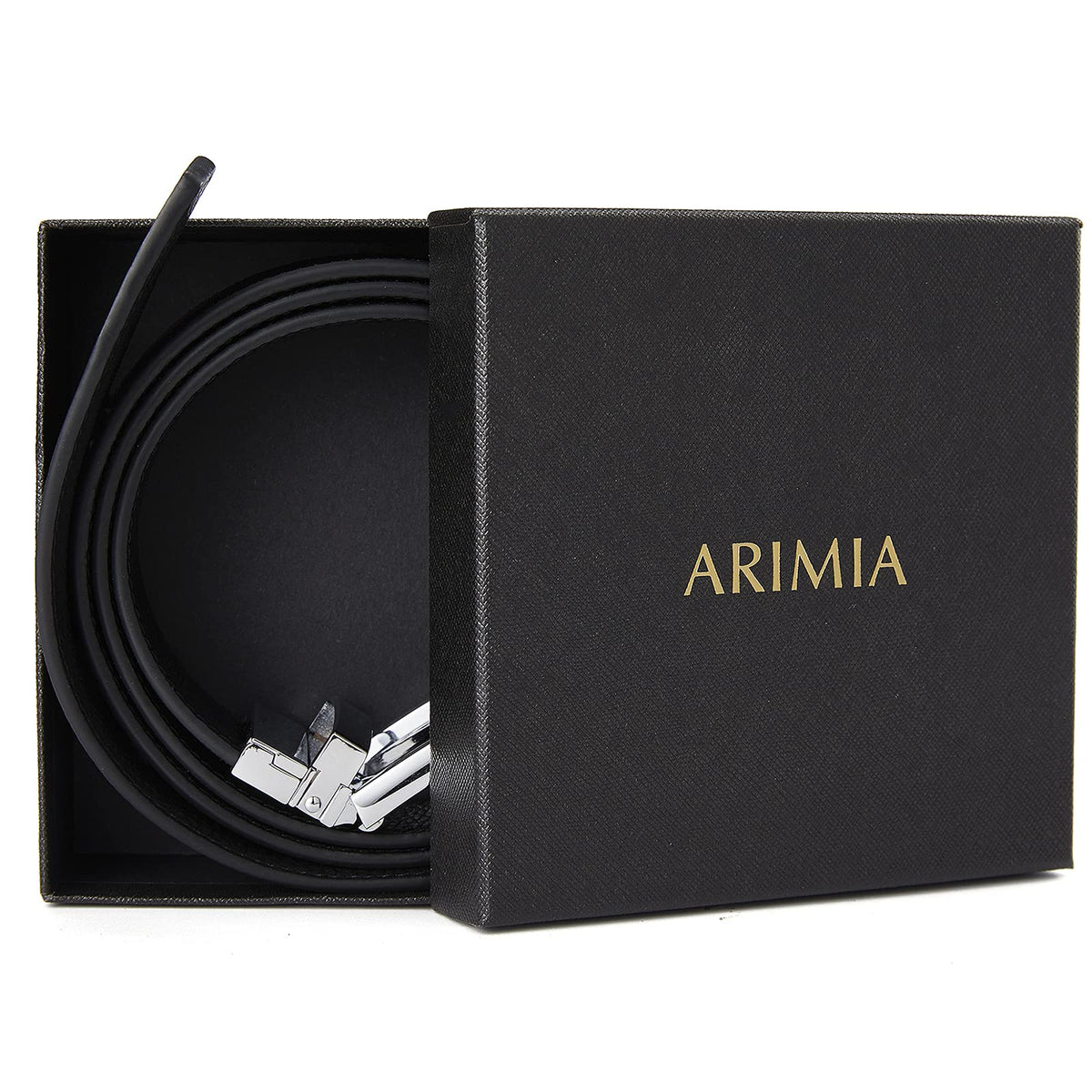 ARIMIA Fashion Diamond Men Real Leather Ratchet Belt Black Adjustable Length Full Grain Soft Genuine Cowhide Strap 1.5 Inch Wide (Gold Black G1, Adjustable from 26" to 46" Waist)