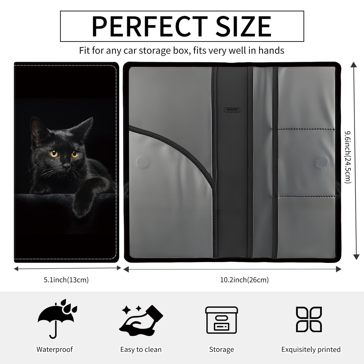 BAUCIWLD Premium Car Registration and Insurance Card Holder, Cute PU Leather Car Document Holder, Vehicle Glove Box Car Organizer with Magnetic Closure for Driver License, Cards Black Cats