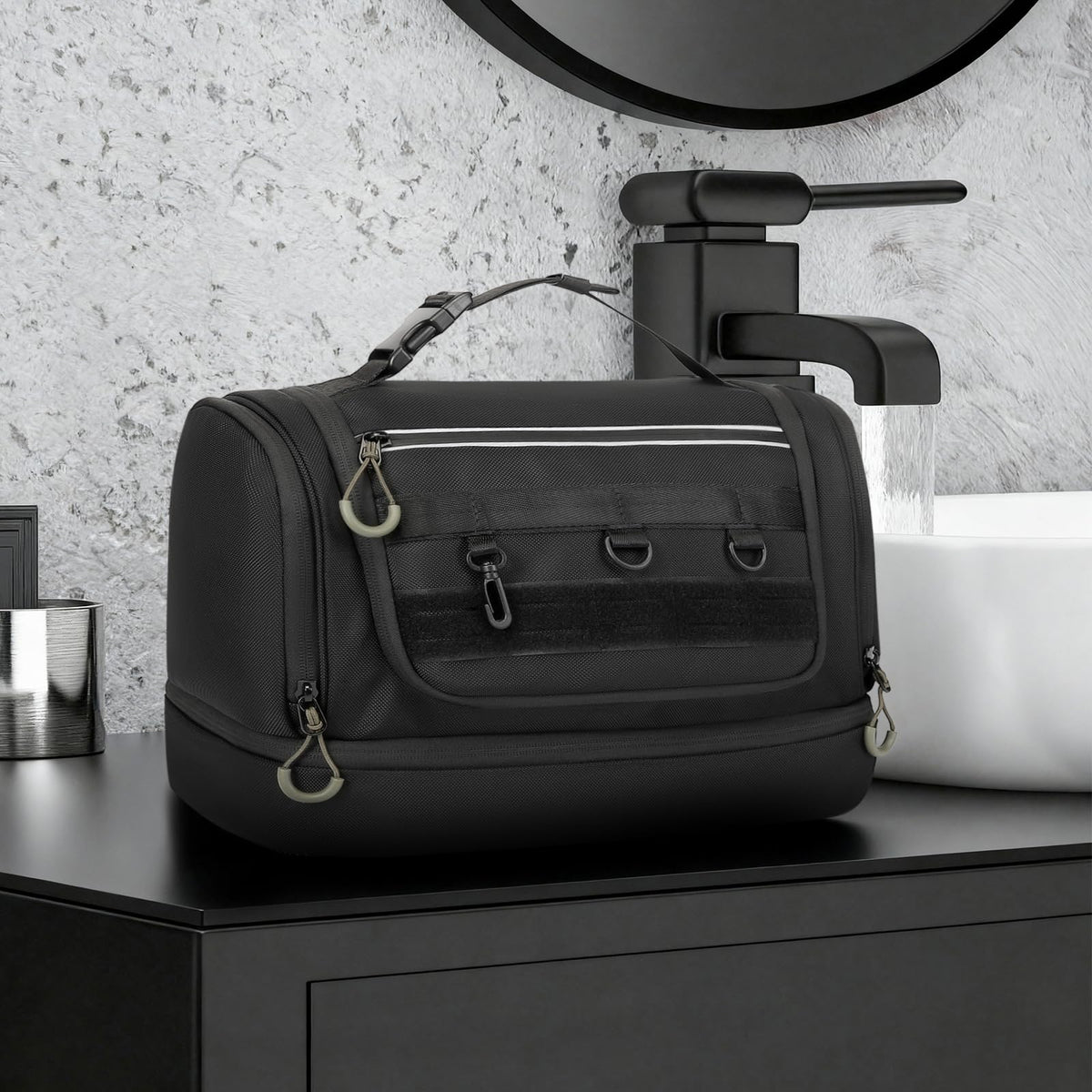 TANGCORLE Toiletry Bag for Men, Handing Travel Toiletry Organizer Protable Water Ressistant Bathroom Shaving Bags for Toiletry Accessories, Travel Essentials, Black(Empty Bag)