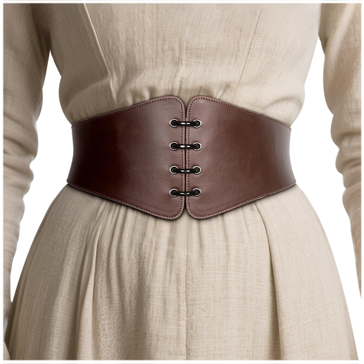 L'VOW Women's Viking Leather Corset Belt - Renaissance Cinch Belt Halloween Medieval(Brown,XXL)