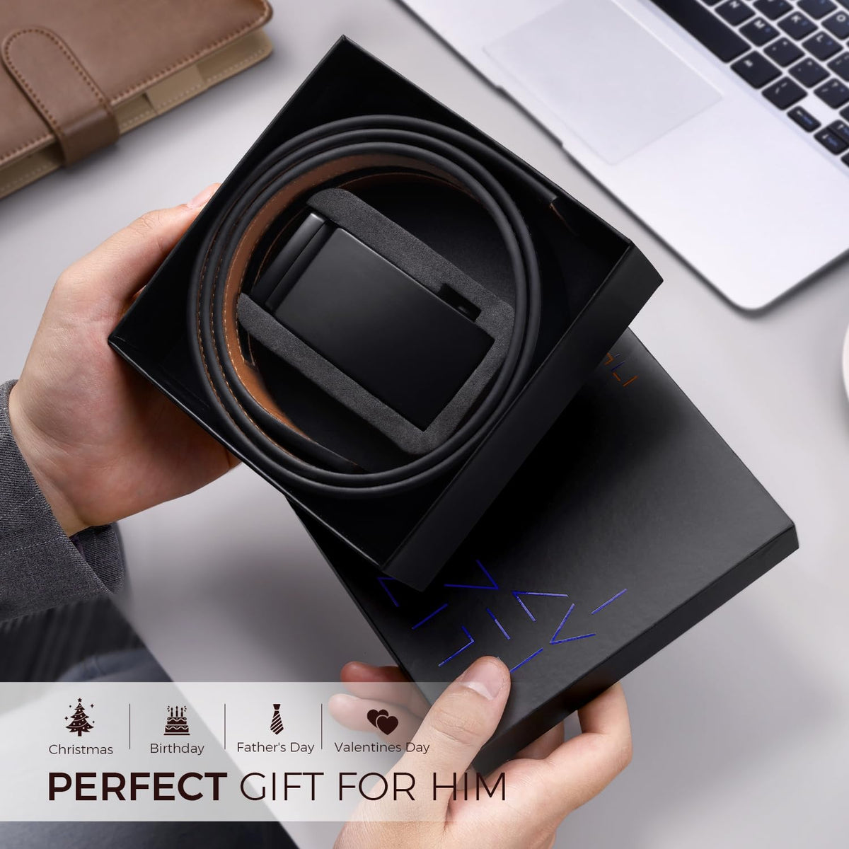 Zitahli Belt Men,Leather Ratchet Belt for Men Dress Casual Every Day with Adjustable Buckle,Trim to Fit For Gift Size 38"-42"