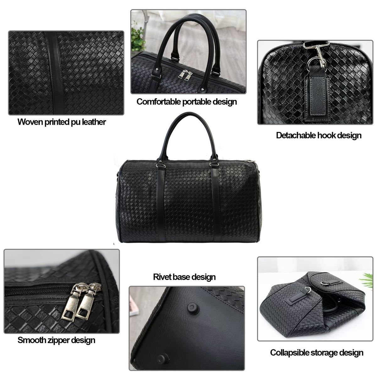 27L Small Travel Duffle Bag Weekender Bags for Women and Men with Shoe Compartment Foldable Waterproof Toiletry Bag Hospital Bags for Labor and Delivery Gym Bag (Black)
