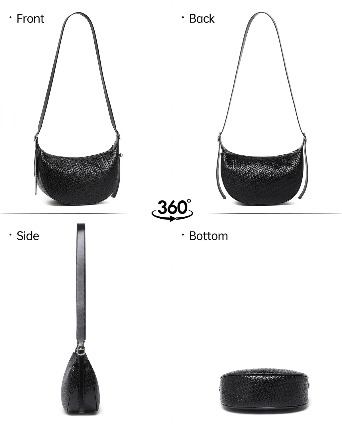 Purses for Women Woven Crescent Shoulder Bag 2PC Vegan Leather Hobo Crossbody Handbag with Small Matching Bag