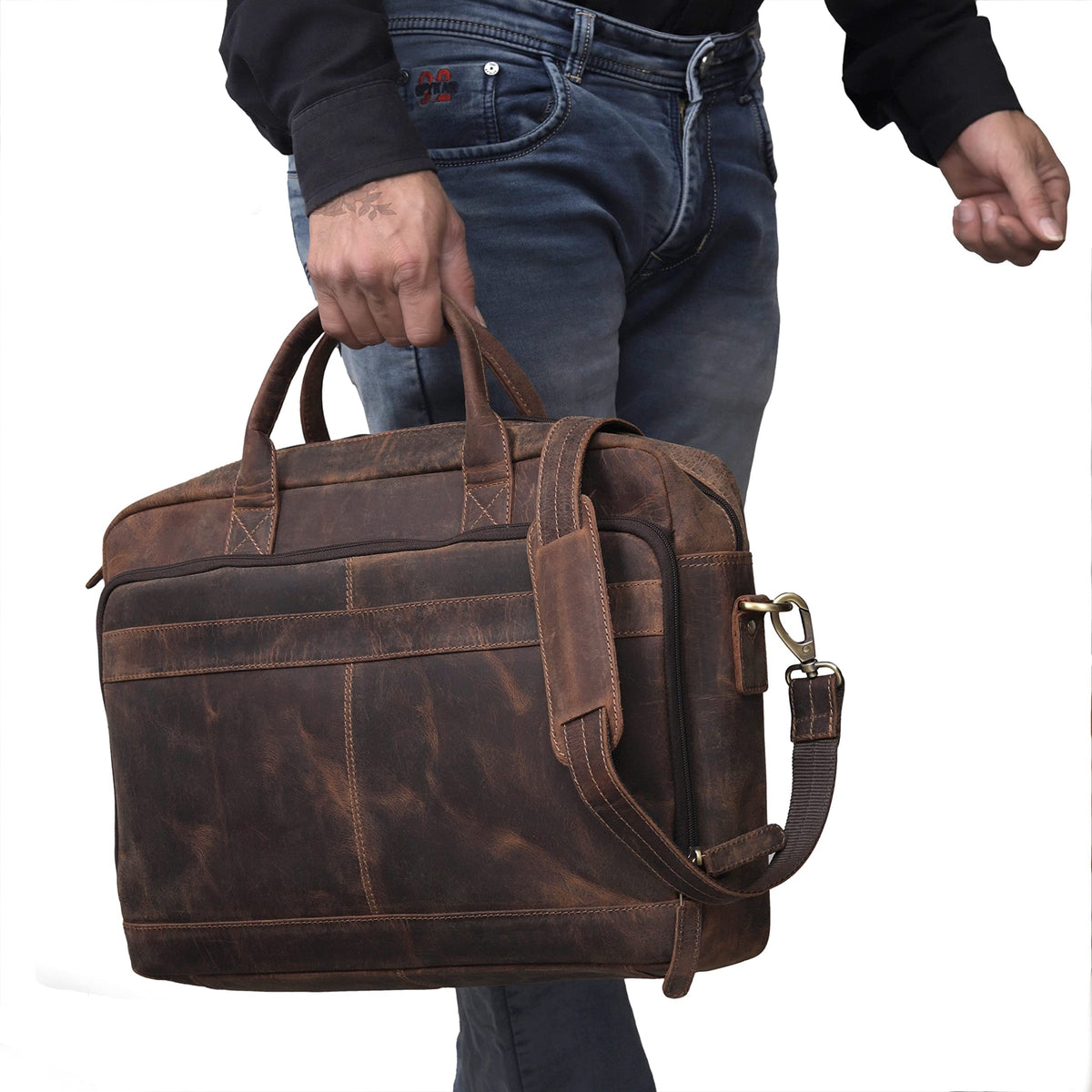Leather briefcase bag for men Leather Laptop Bags For Men and Women Travel Messenger Bag 16 Inch (Vintage Brown, 16 Inch Briefcase)