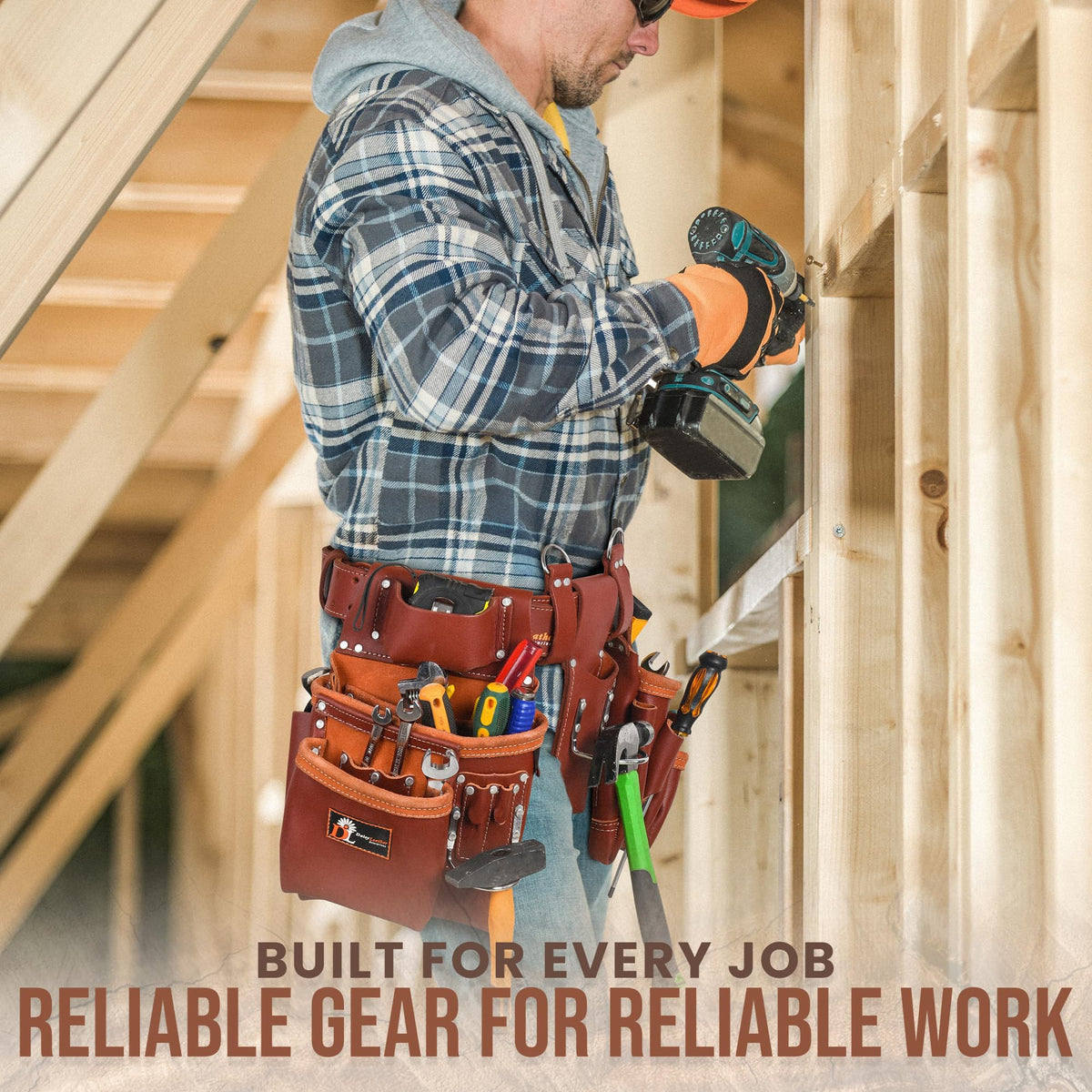 Daisy Leather PRO DL-101 Oil tanned Premium 25 pockets Heavy duty Tool Belt, Carpenter belt Pouch for Construction, Carpenter, Craftsman and Electricians workers, Black, X-Large (Cherry Leather)