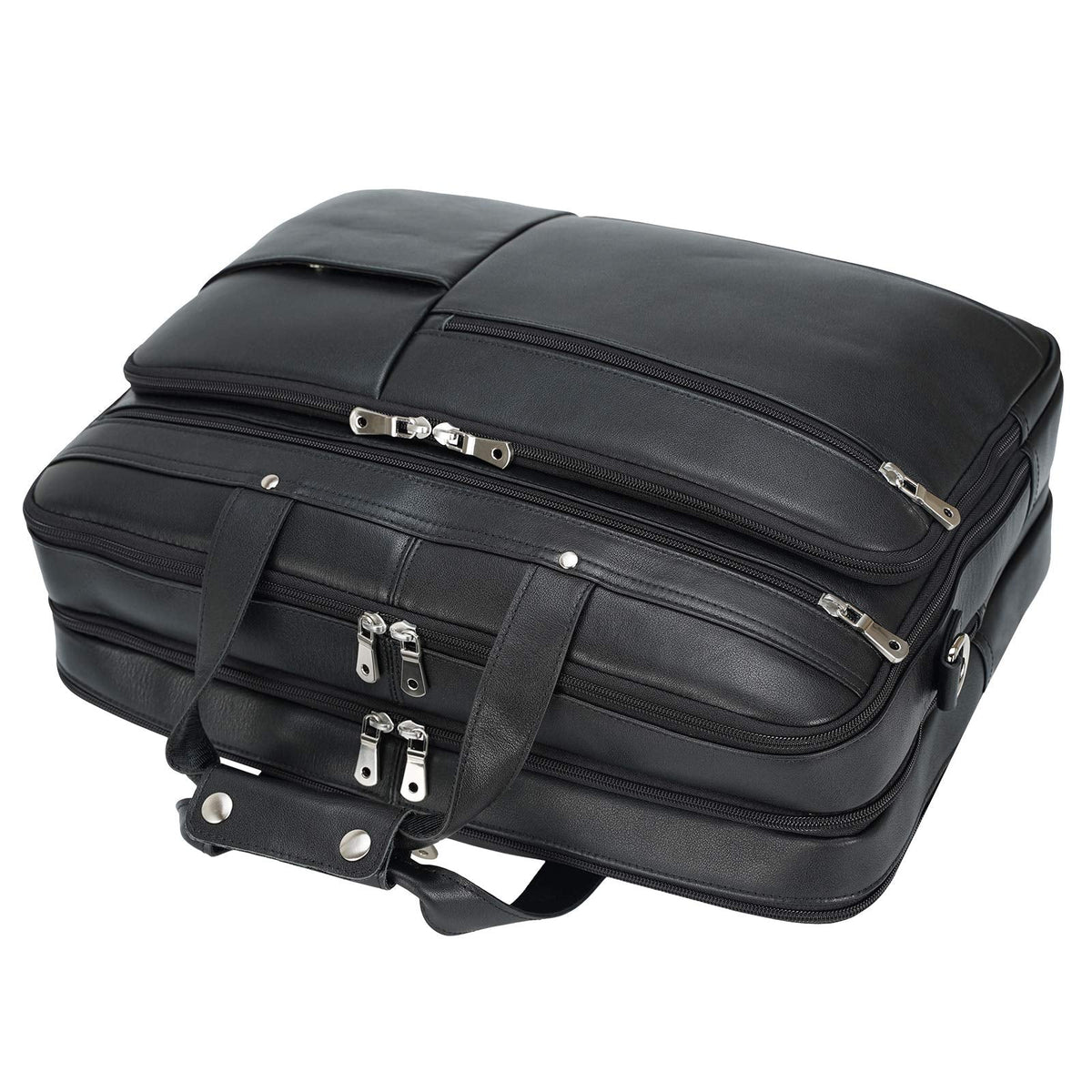 Polare X-Large 18" Napa Leather Briefcase For Men Business Travel Case Messenger Bag Fits 17.3" Laptop (Black)