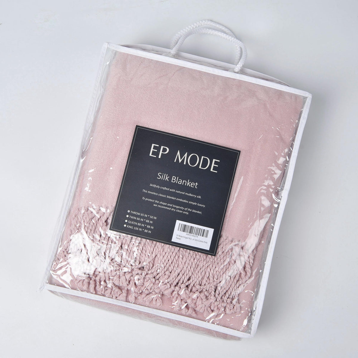 EP Mode Fringed Mulberry Silk Throw Blanket for Sofa (Cameo Pink)