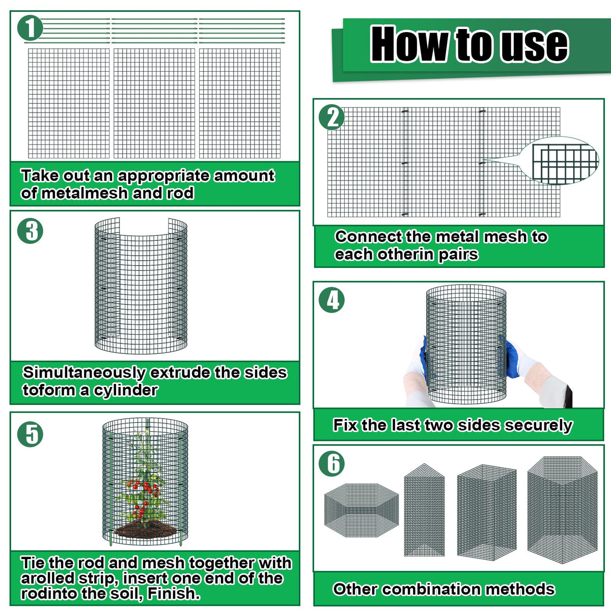 6 Set Wire Plant Protector from Animals - 12"x16" 18Pcs Metal Mesh Plant Cage Covers, Dual Secure with U-Stake & Support, Garden Rabbit Barricade Chicken Wire Cloche for Plants Shrubs Vegetable Flower