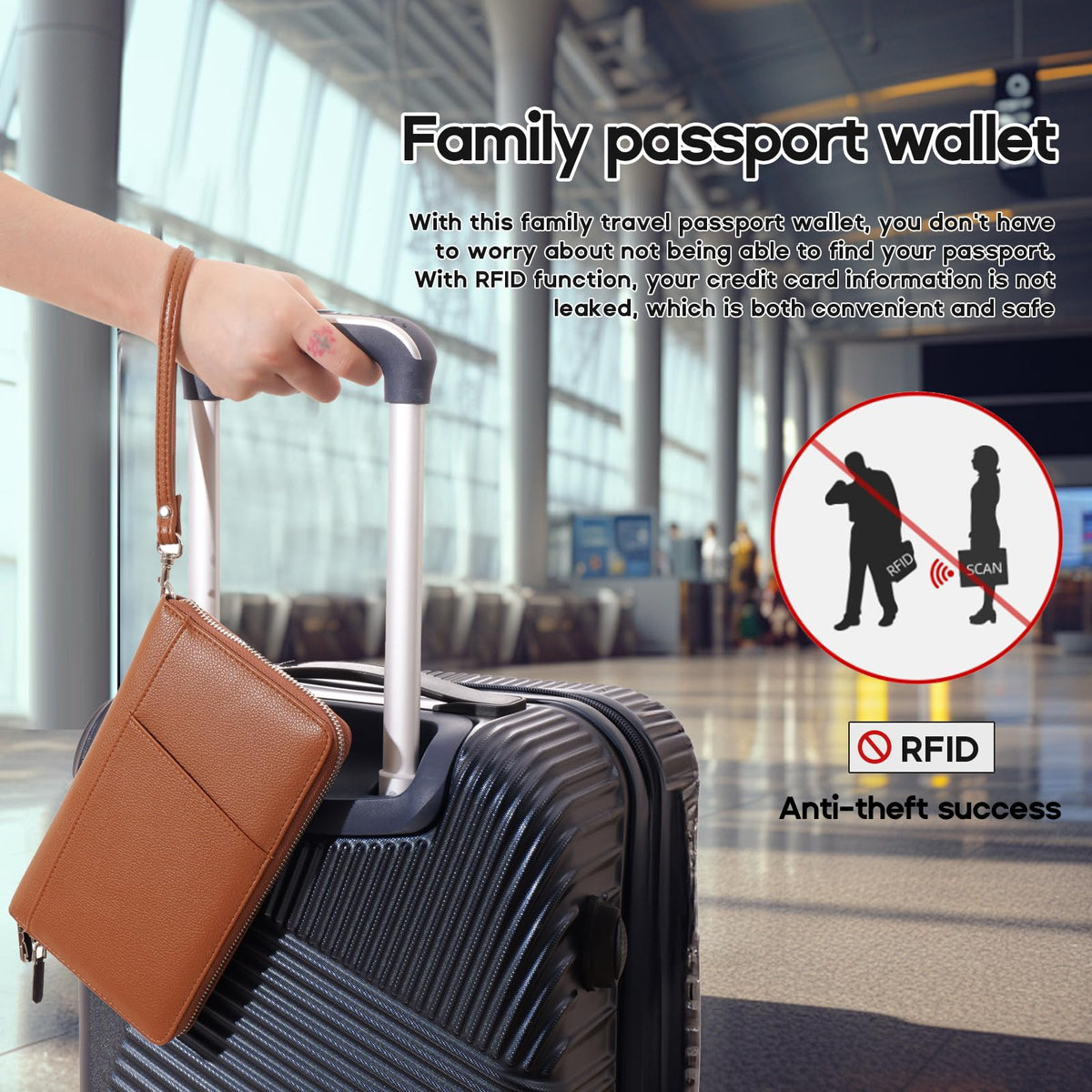RFID Blocking Family Passport Holder Wallet 6,Premium Leather Travel Document Organizer for Women and Men,Travel Wallet for Credit Card(Brown)