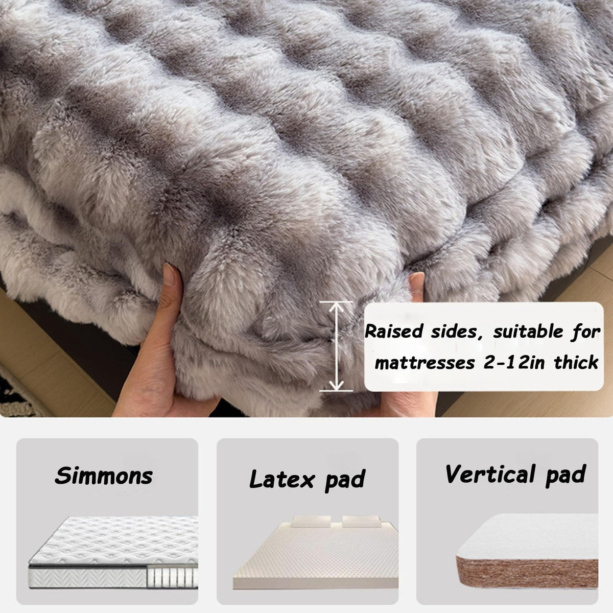 Elastic Bed Sheets, Milk Velvet Fitted Sheet, Winter Warm Mattress Cover, Faux Rabbit Fur Fitted Sheets, Fluffy Mattress Protector Bedspread, Machine Washable and Non-Fade(F,2 Pillowcases)