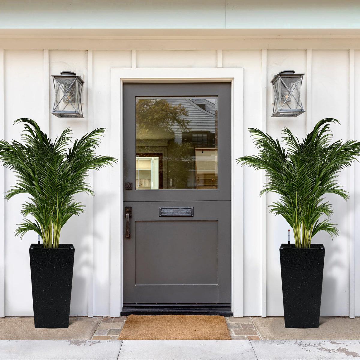 Garvee 16" Tall Planters Set of 2, Outdoor&Indoor Black Planter Pots, High Front Porch Planter Pots with Drainage Holes&Water Level Monitor&Inner Bucket,Black