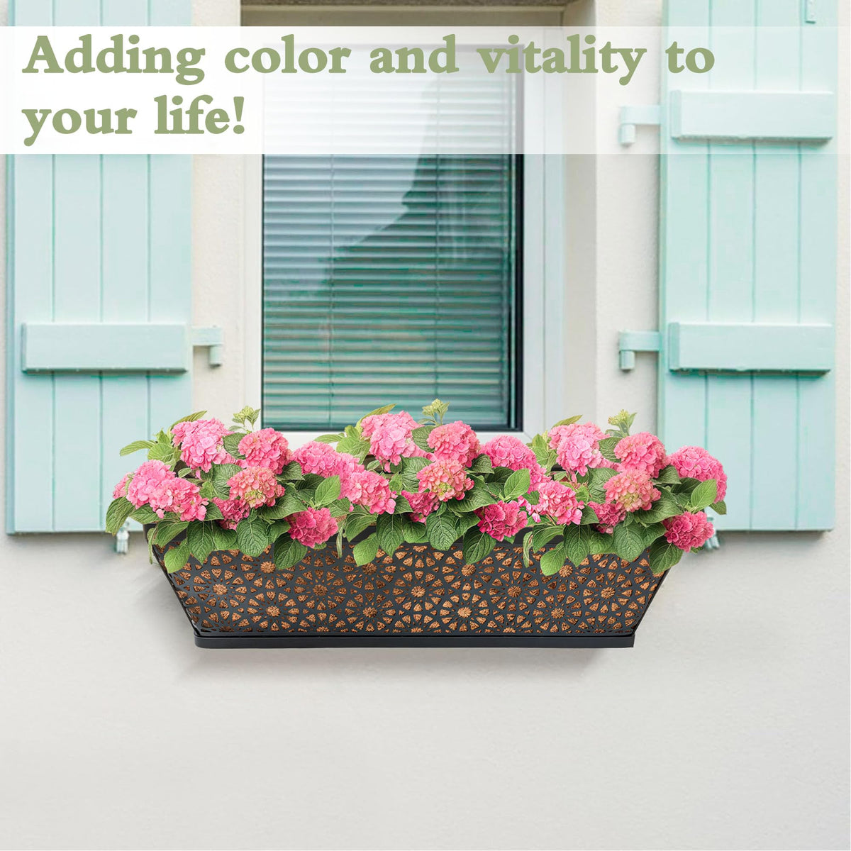 ZVOWOS Black Metal Railing Planter Window Box (4 Pack, 30 Inch) Horse Trough Planter with Coco Fiber Liner Deck Balcony Rail Planter for Porch Fence Patio Outdoor Garden Décor