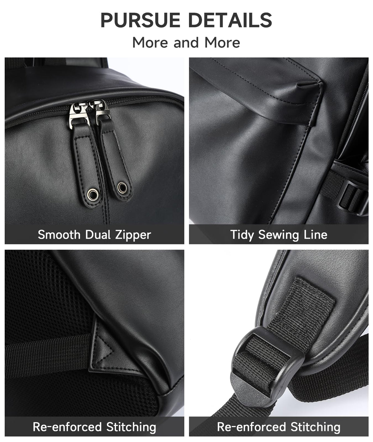 MOYYI Leather Backpack for Men Black Large Backpack Fit 15.6inch Laptop Rucksack Waterproof for business Commute Casual Daypack