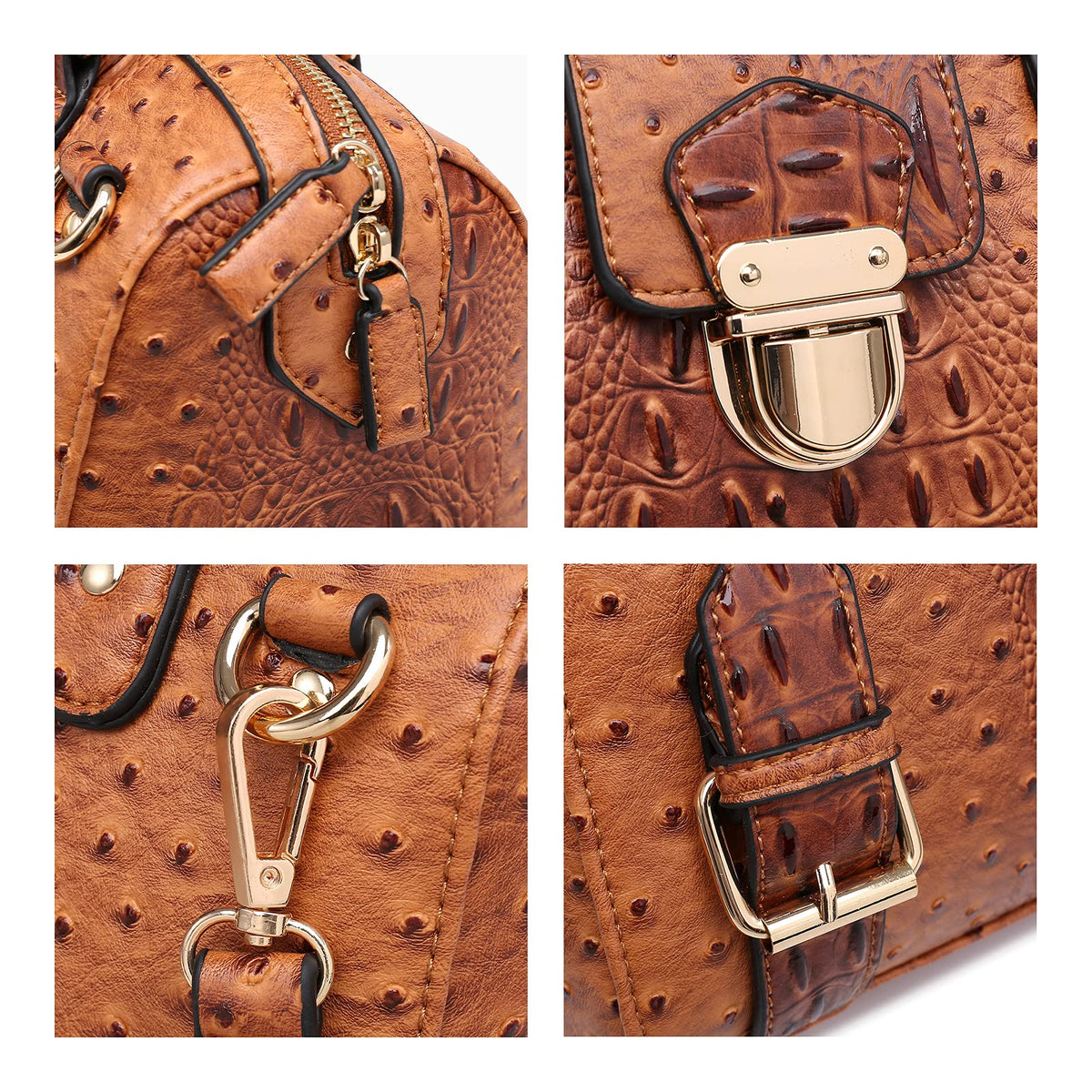 Dasein Women Barrel Handbags Fashion Satchel Bags Top Handle Shoulder Purses Vegan Leather Work Tote (Ostrich Brown)