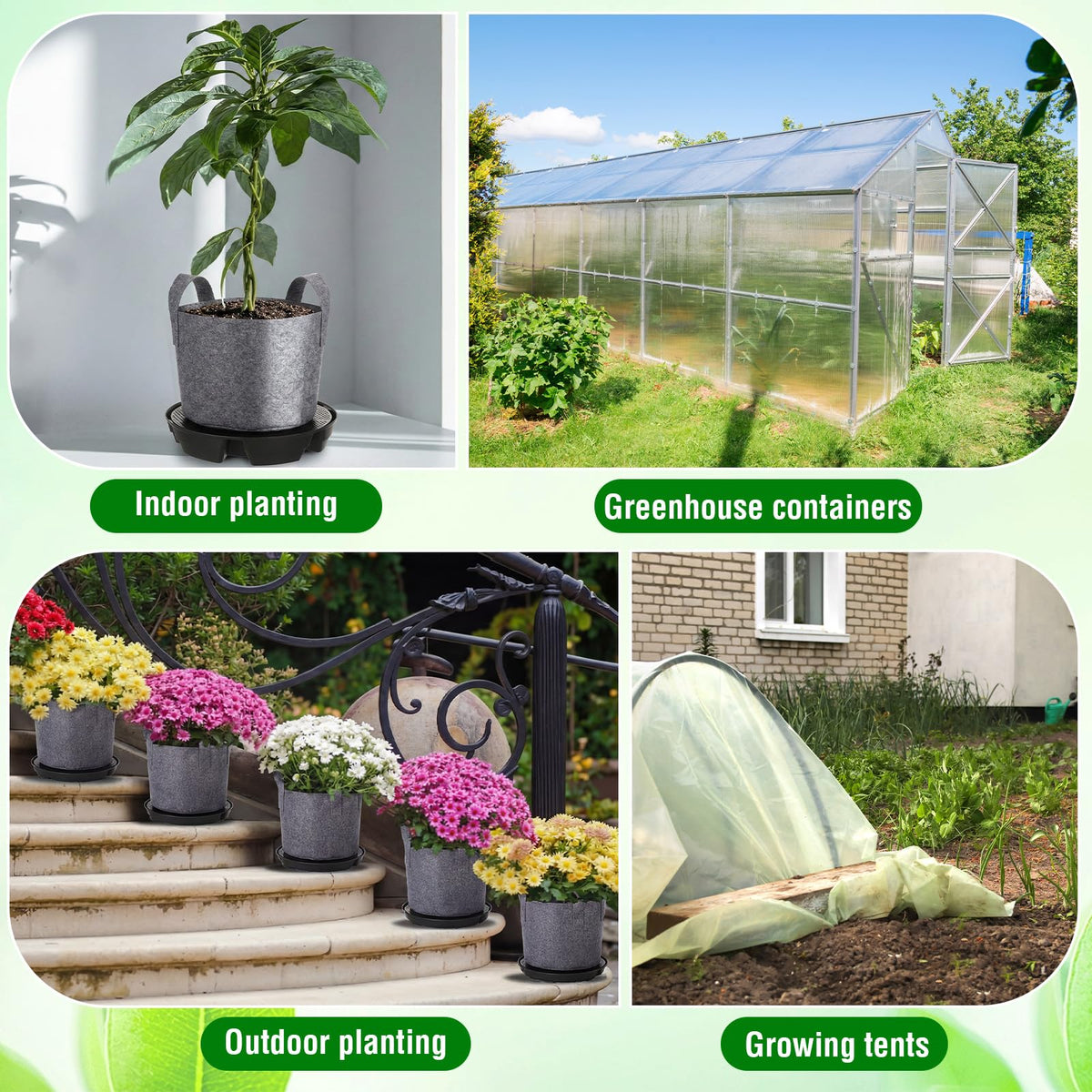Jingmore 6 Set Self Watering Fabric Pot Base 3 Gallon Plant Nonwoven Grow Bags Automatic Watering System Plant Saucer Elevated Flower Trays with Handles for Fruits Vegetables Flowers Grow(Grey)