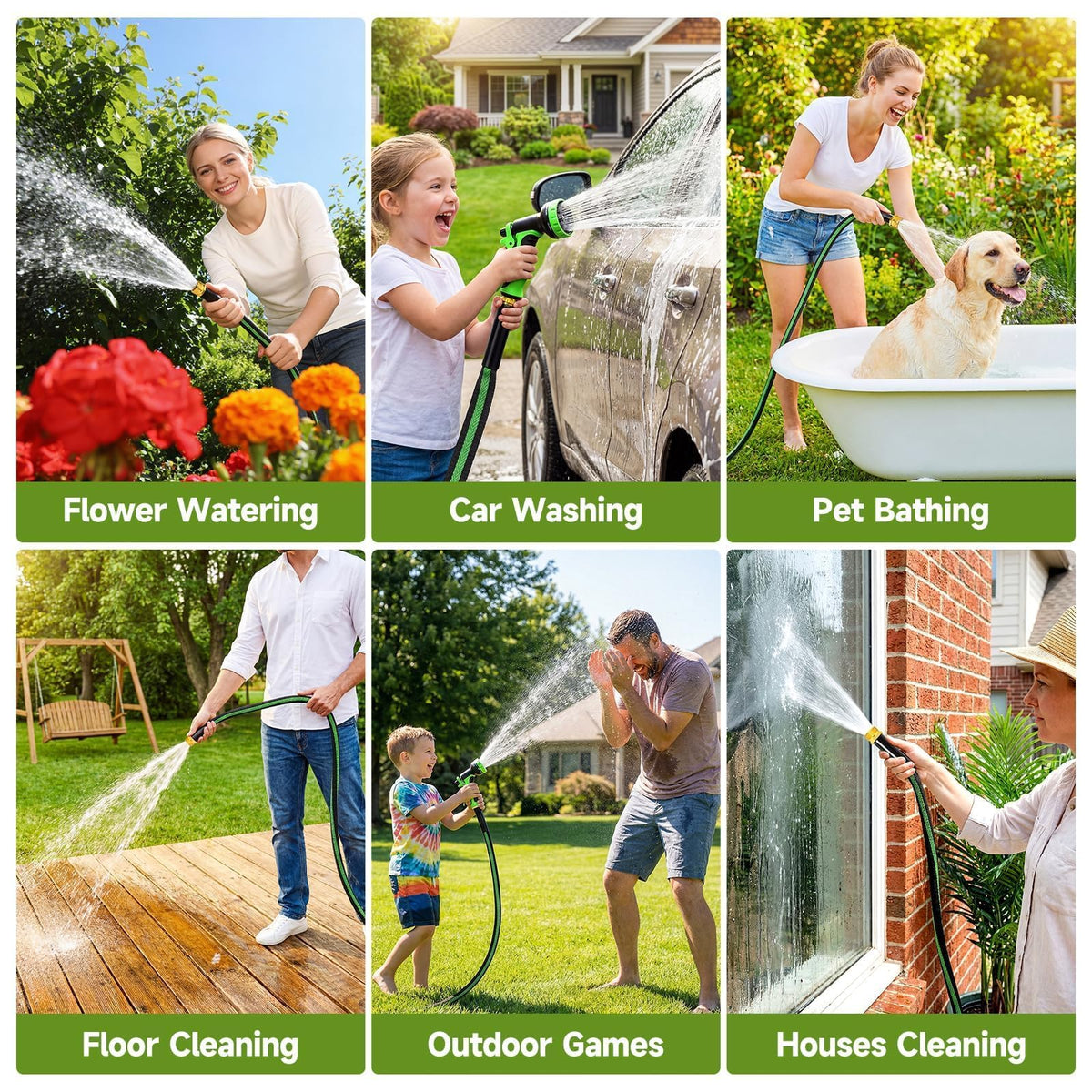 VIONMI Garden Hose 100 ft Flexible Non-Expandable Water Hose Kink-Free Lightweight Leak-Proof High Pressure Durable Outdoor Portable Fabric Hoses Pipe with 3/4” Sturdy Fittings for Yard Lawn Car Wash