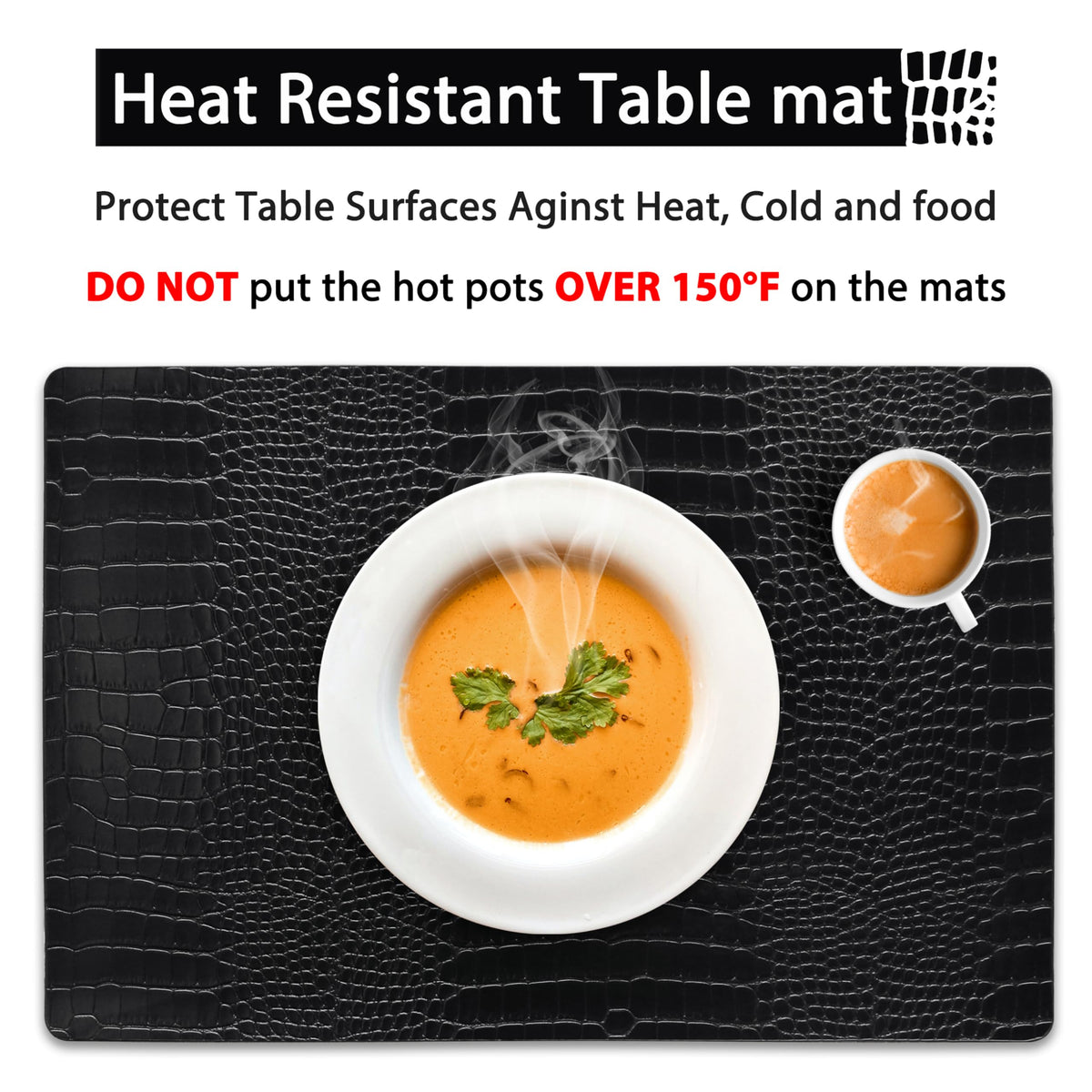Set of 4 Faux Leather Placemats, PU Table Mats, Waterproof, Stain Resistant, Heat Resistant, Easy to Clean for Kitchen Dining Table,Conference Table