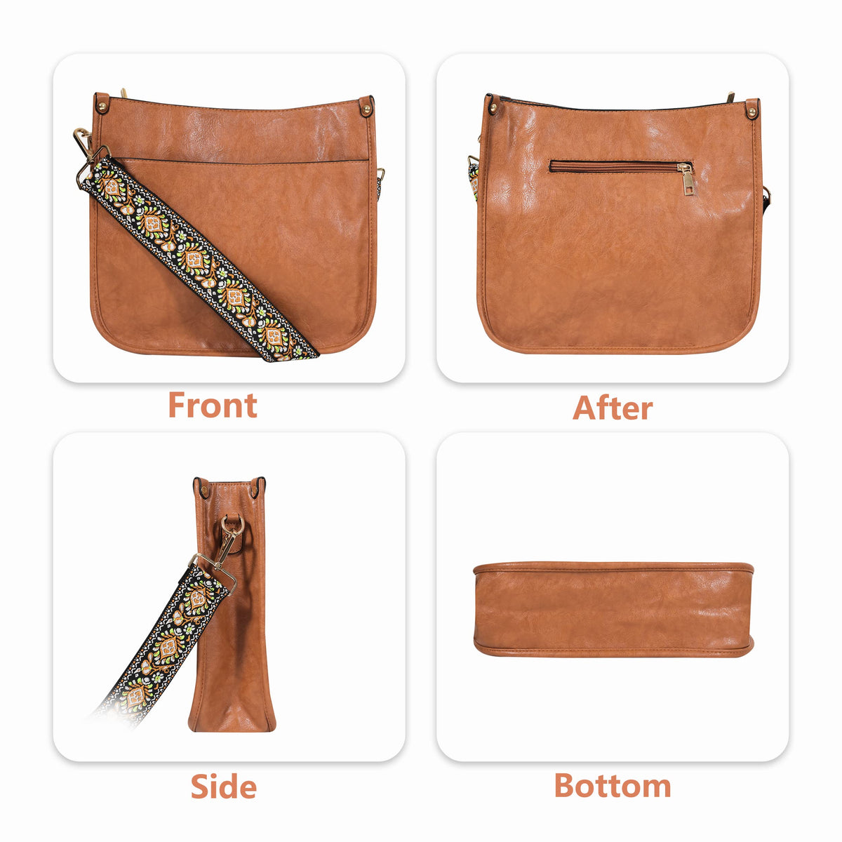 Cross Body Bag Purses for Women with Guitar Strap, Trendy Vegan Faux Leather Shoulder Bag Designer Handbag with 2 Strap (Brown)