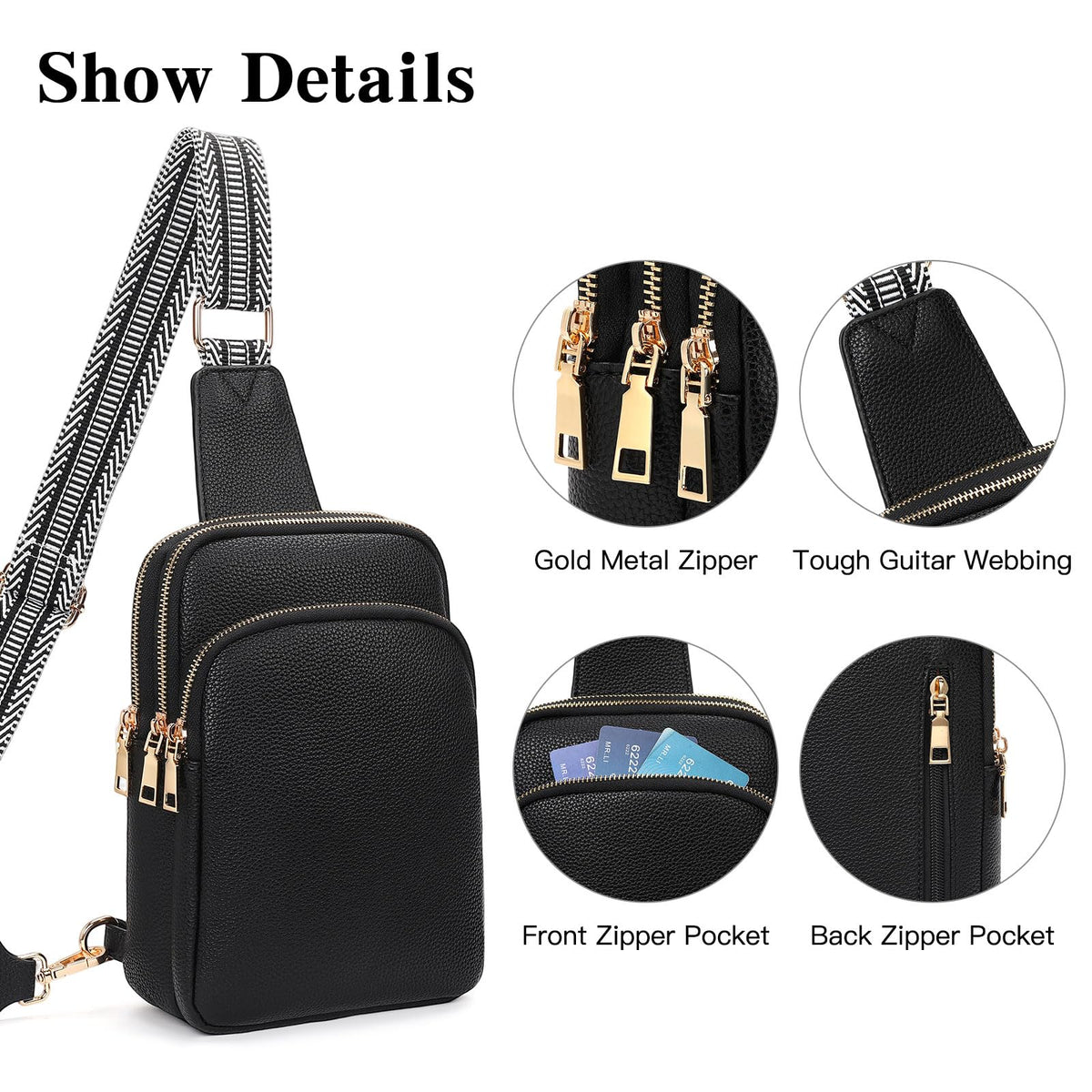 FALAN MULE Small Crossbody Sling Bags Fanny Packs Leather Purses Chest Bag for Women (A-Black)