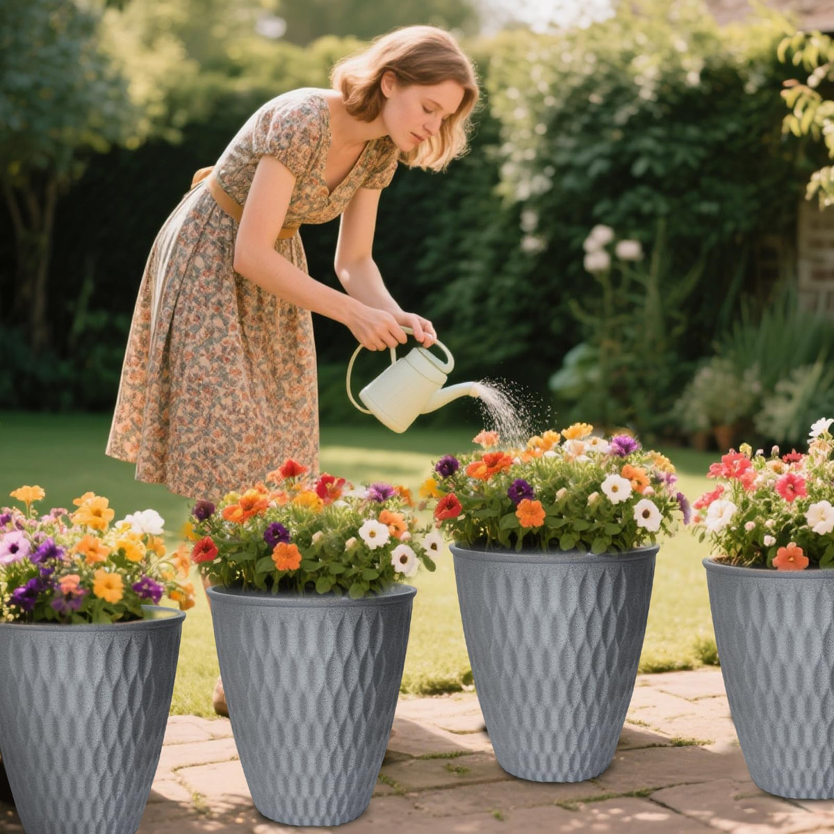 WEICHENGXING 13 Inch Large Plant Pot, 2Pack Big Planter, Matte Grey Durable Lightweight Flower Pot Garden Containers for Indoor and Outdoor Plants, Porch, Patio, Backyard, Room & Office Décor