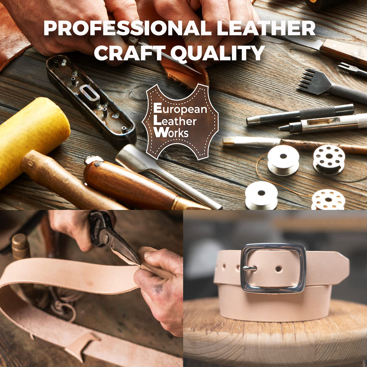 ELW 9-10 oz. (3.6-4 mm) Size: 2"x50" Vegetable Tanned Cowhide Full Grain Import Tooling Leather Belt Blanks, Straps/Strip for DIY & Craft, Harness, Holsters