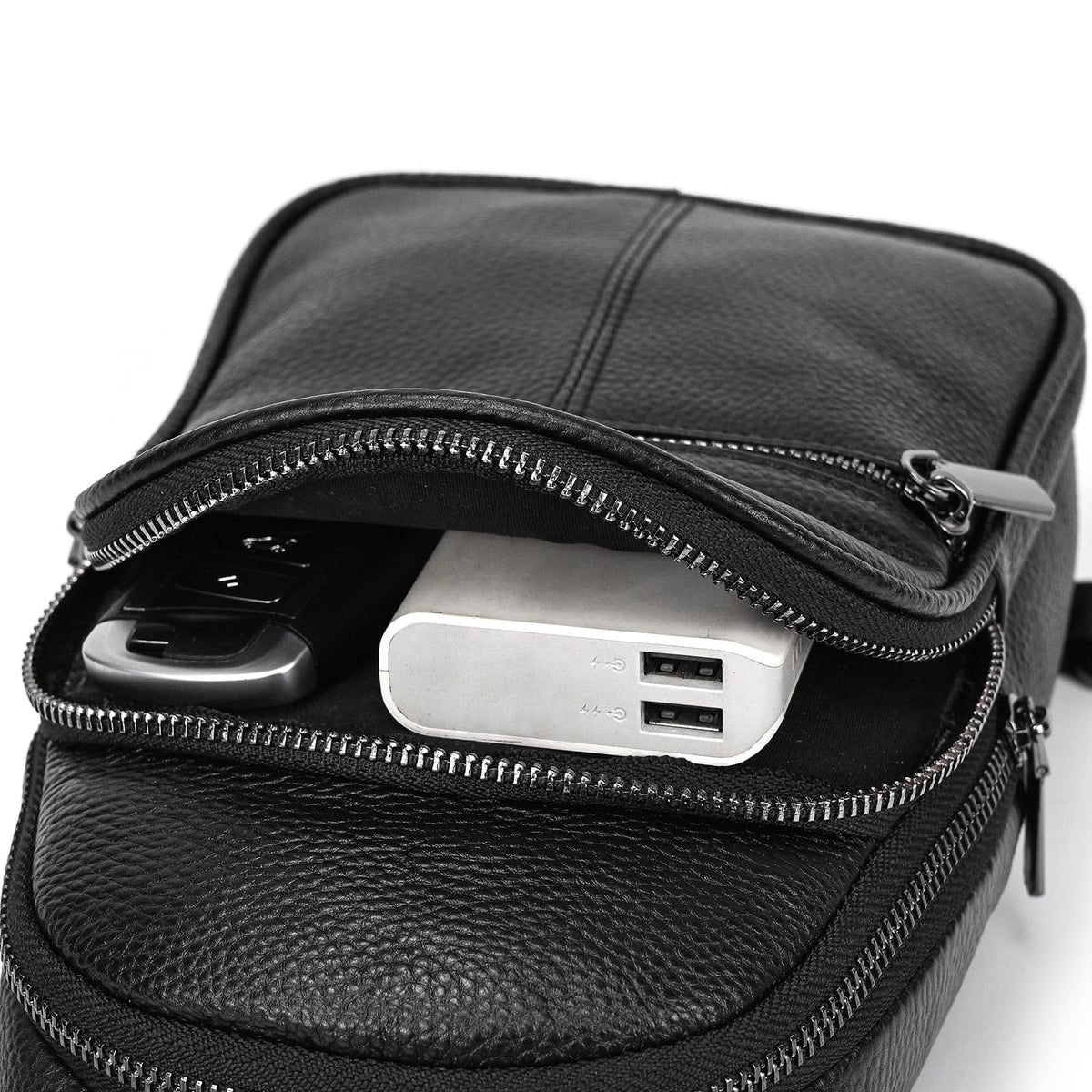 Small Leather Sling Bag Crossbody for Men Women One Strap Shoulder Cross Body Bag Sling Backpack for Travel, 9342 Black