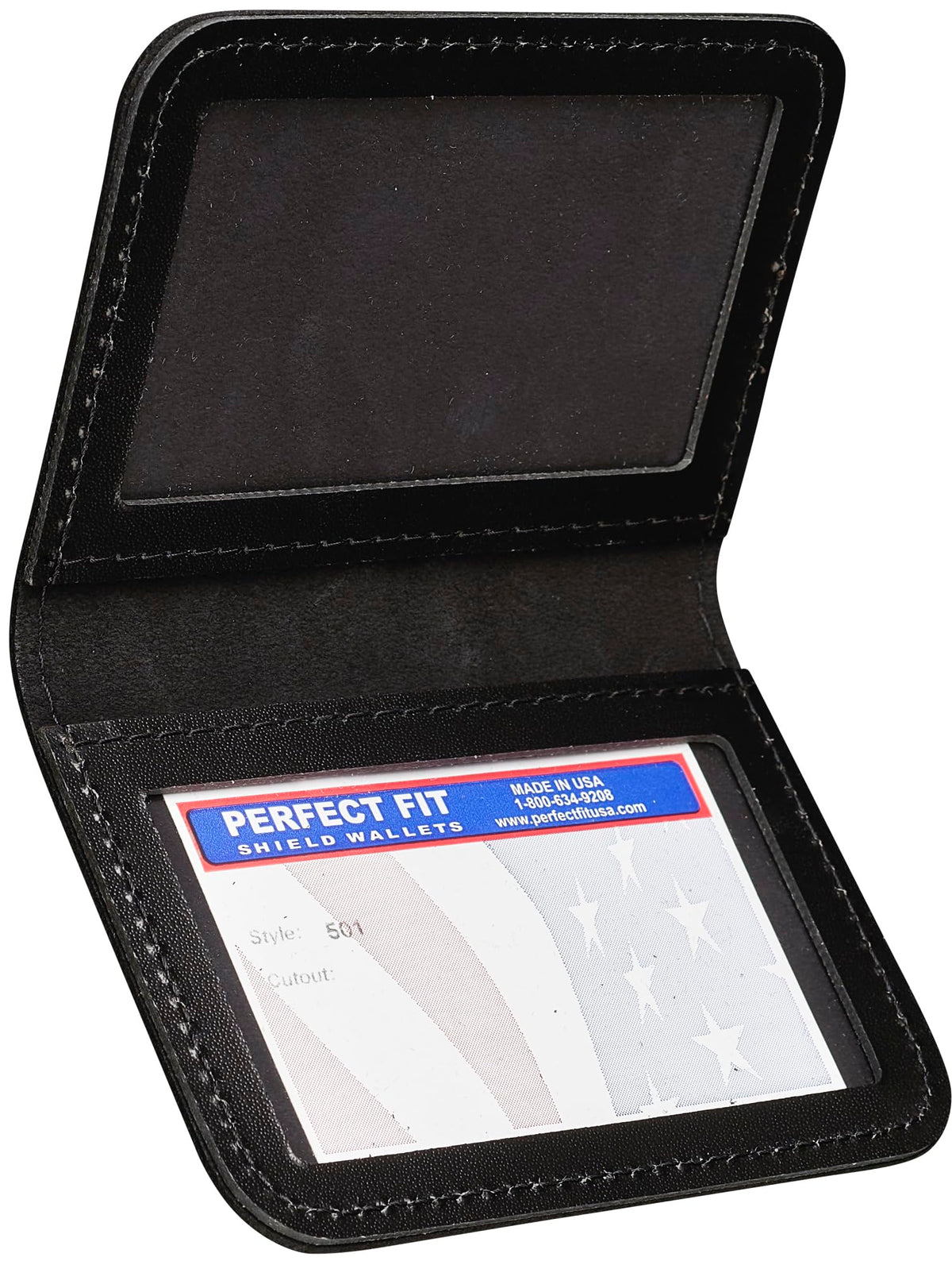 Perfect Fit Shield Wallets 2 ID Leather License Holder Bifold Double I.D. Credit Card Gun Permit Standard Card Size Slim Wallet (Black)