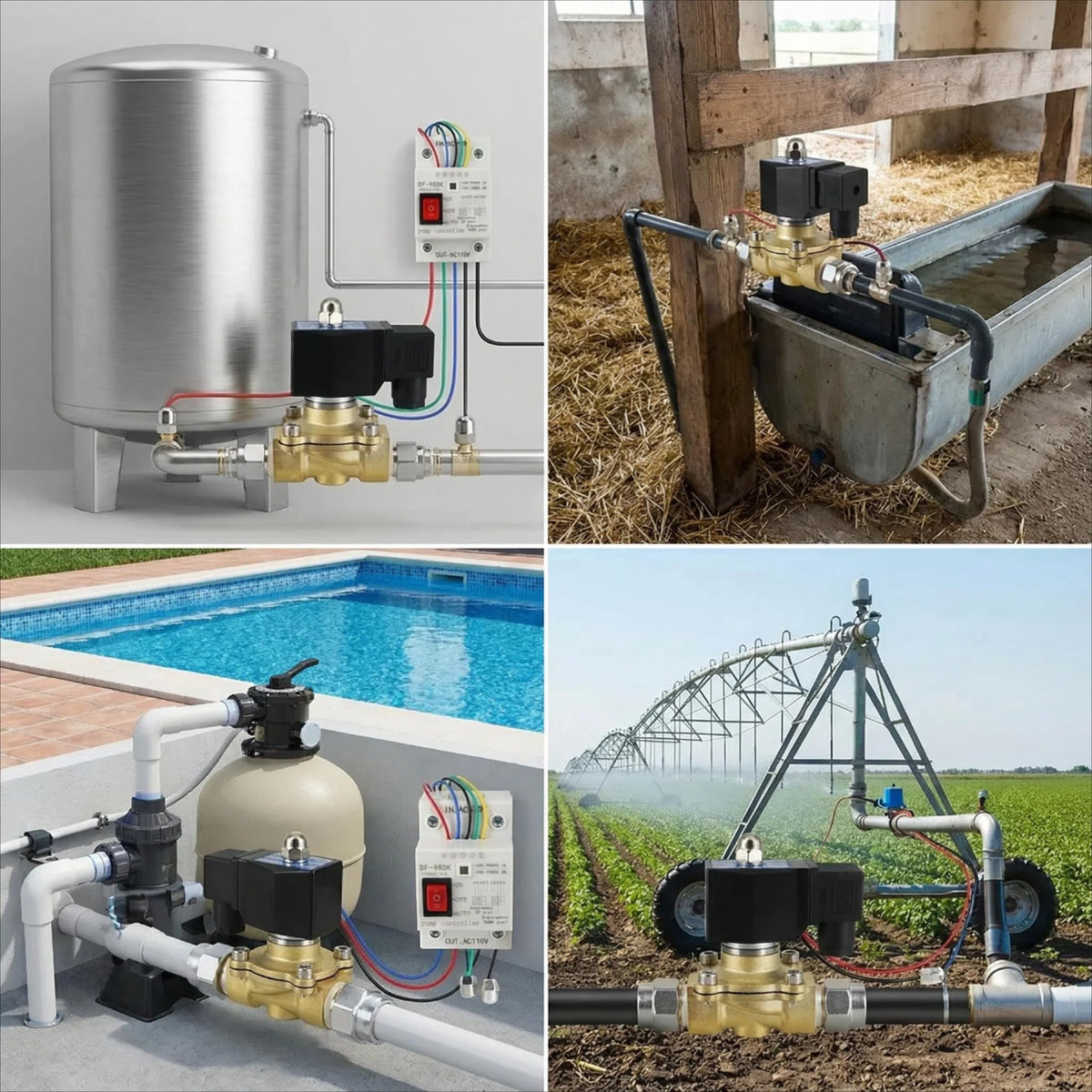 Adahill AC110V Brass Solenoid Float Valve - Automatic Water Level Control Switch for Water Tanks, Pools, Livestock Troughs and Irrigation Systems - 2A Current Rating, Normally Closed Design