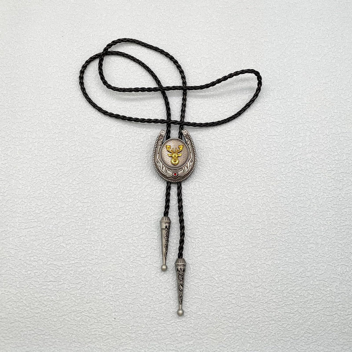 JPJZY BRBAM Horseshoe Shaped Pendant Bolo Tie Vintage Style Western Cowboy Leather Necktie for Men (Deer head)