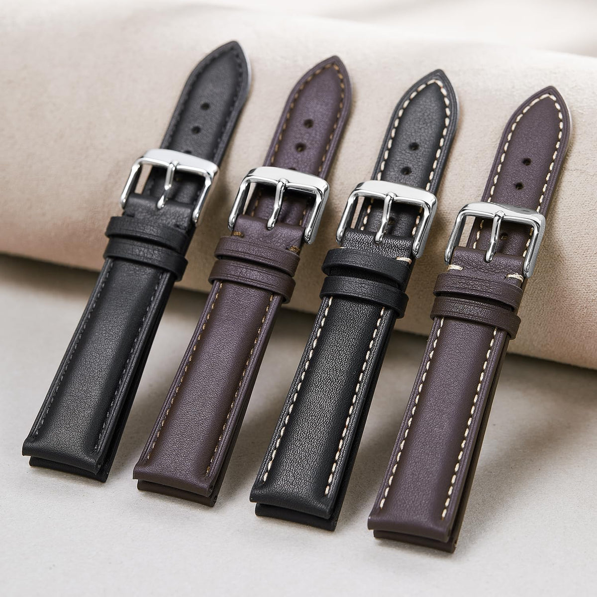 Afany Leather Watch Band 20mm for Men and Women, Quick Release Watch Strap, Black Replacement Watchband