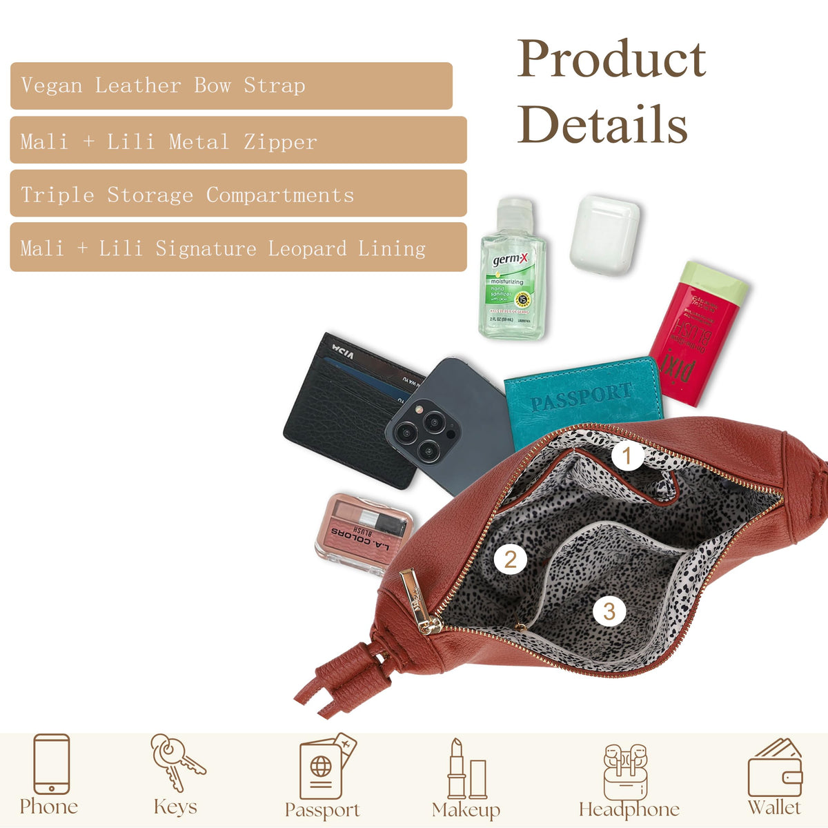 Mali+Lili Hobo Shoulder Bag for Women, Hobo Leather purses, Aria Convertible Crossbody Bags for Women, Women's Shoulder Handbags, Everyday Crossbody Purse, Cognac