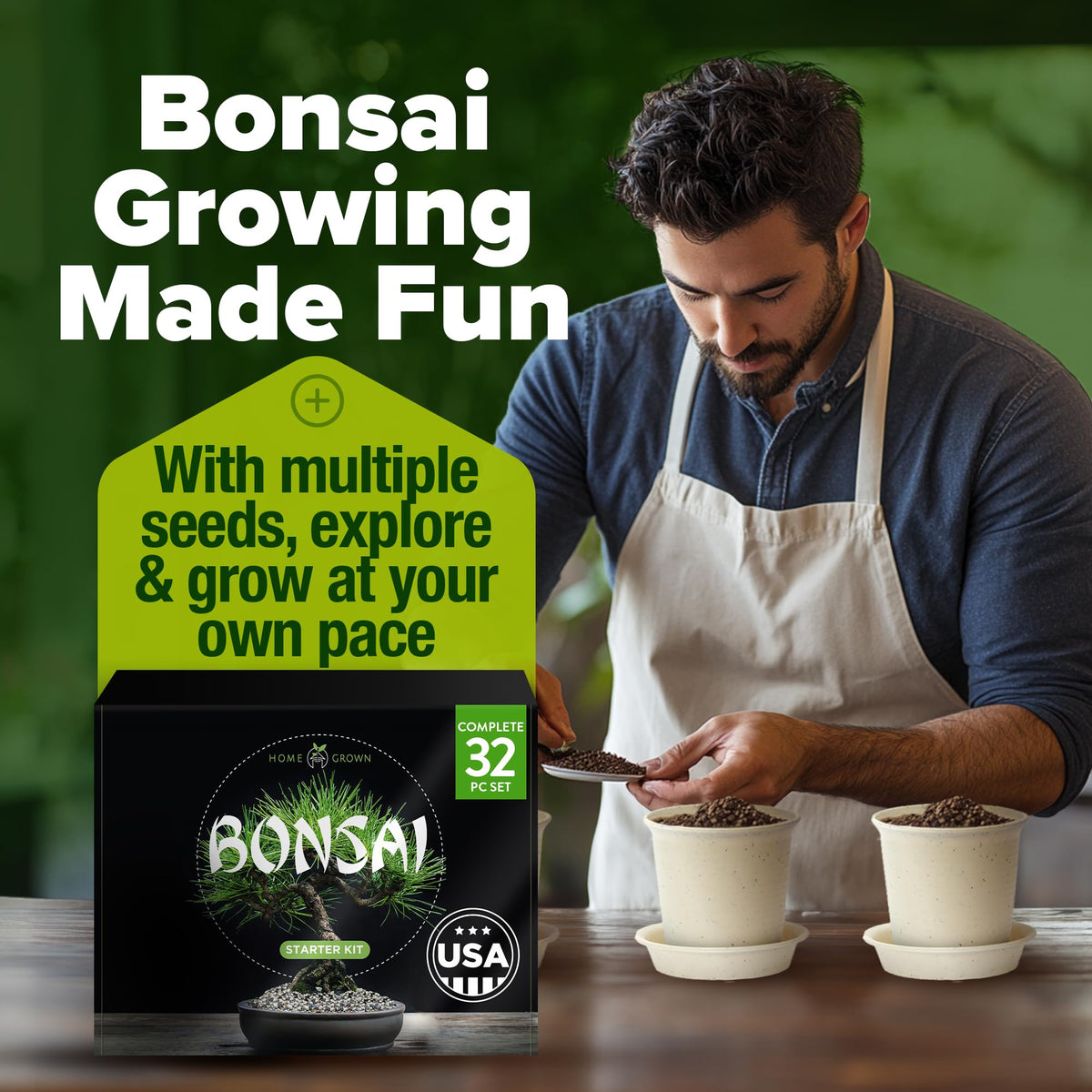 Bonsai Tree Kit Gifts for Men & Women - Grow 4 Bonsai Trees - Unique Gardening Crafts for Adults, DIY Hobbies for Plant Lovers & Gardeners - Unusual Christmas Gift Ideas for Mom & Dad
