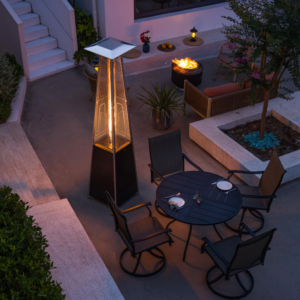 Pyramid Patio Heater,48,000 BTU Outdoor Propane Heater with Glass Tube, Propane Tall Tower Design with Wheels & One-Button Ignition for Backyard, Deck, and Commercial Use