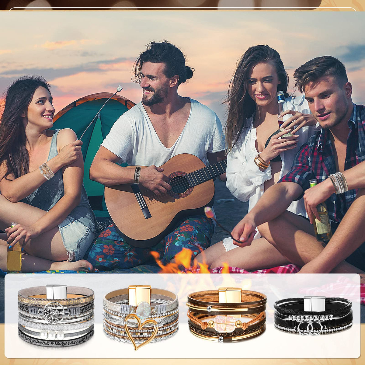 Yinkin 6 Pcs Boho PU Leather Wrap Bracelets for Women Stack Multi Layer Bohemian Cuff Bracelets trendy Jewelry Gifts(Stylish)