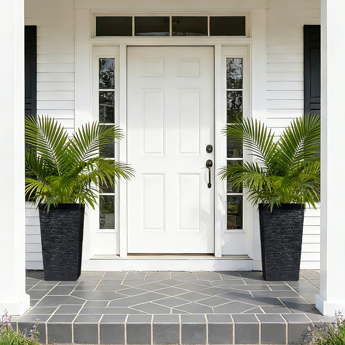 Garvee 22.5" Tall Planters, 3 pcs Outdoor&Indoor Black Planter Pots, High Front Porch Planter Pots with Drainage Holes, Black