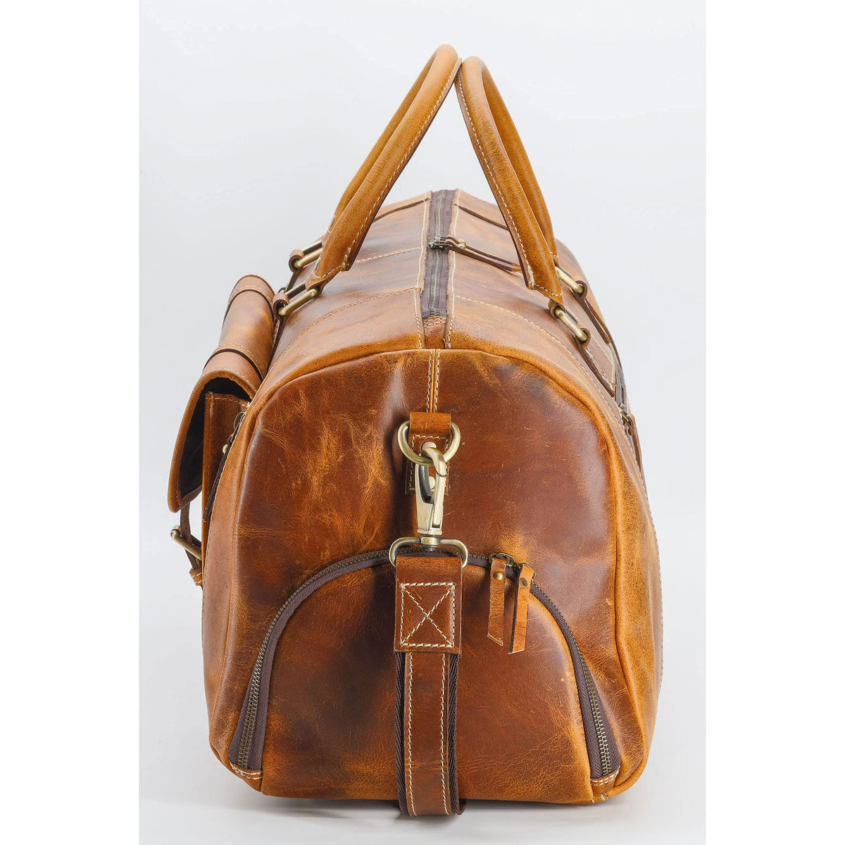 KomalC Leather Duffle Bags for Men and Women Travel Overnight Weekend sports bag holdall Gym Duffel for Men (Distressed Tan, 28 Inch)