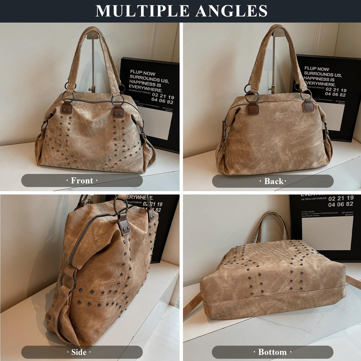 OWGSEE Studded Purse Trendy Faux Leather Studded Tote Handbag Top-Handle Hobo Bags Y2K Shoulder Bag Punk Purse for Women(Brown)