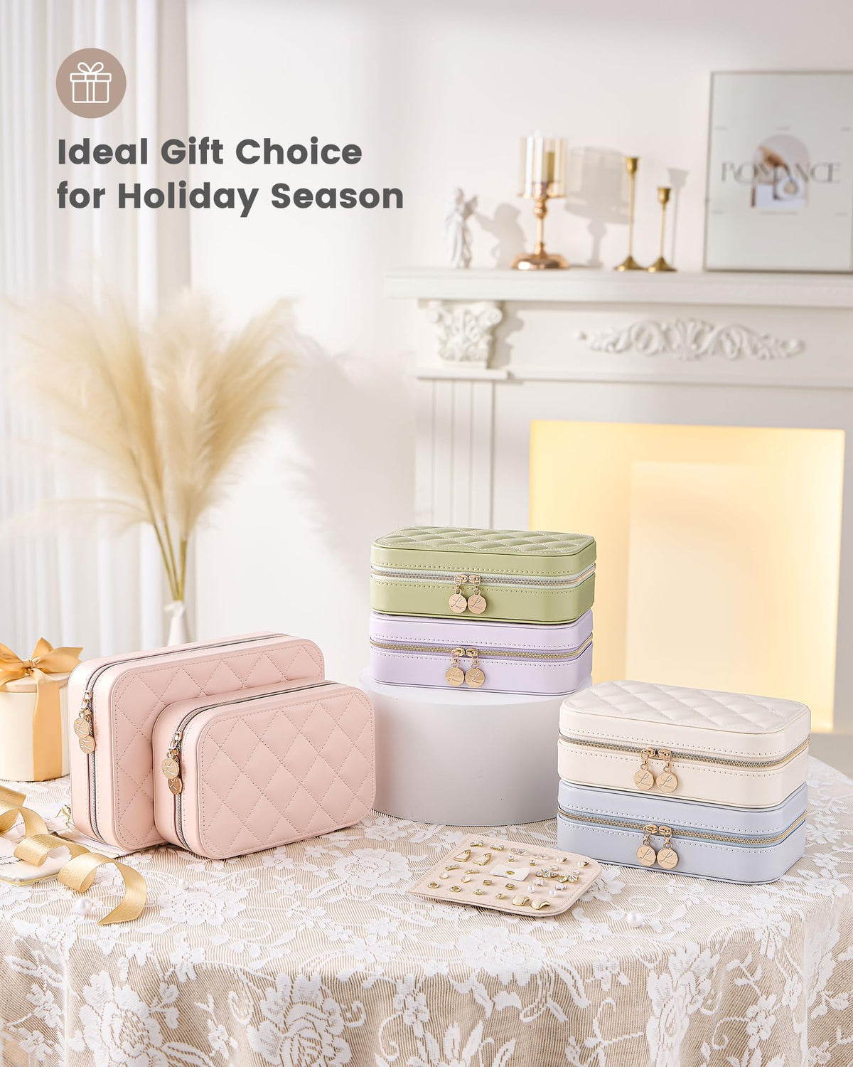Lolalet Travel Jewelry Case for Women Girls, PU Leather Jewelry Organizer with Clear Storage Bag Small Portable Jewelry Box for Necklace Bracelet Earring Ring Birthday Bridesmaid Gifts -Large/Black