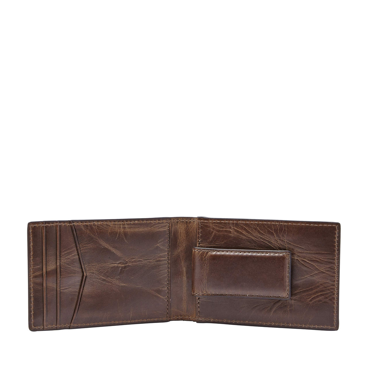 Fossil Men's Derrick Leather Slim Wallet for Men, Minimalist Magnetic Money Clip Bifold Front Pocket Wallet, Dark Brown