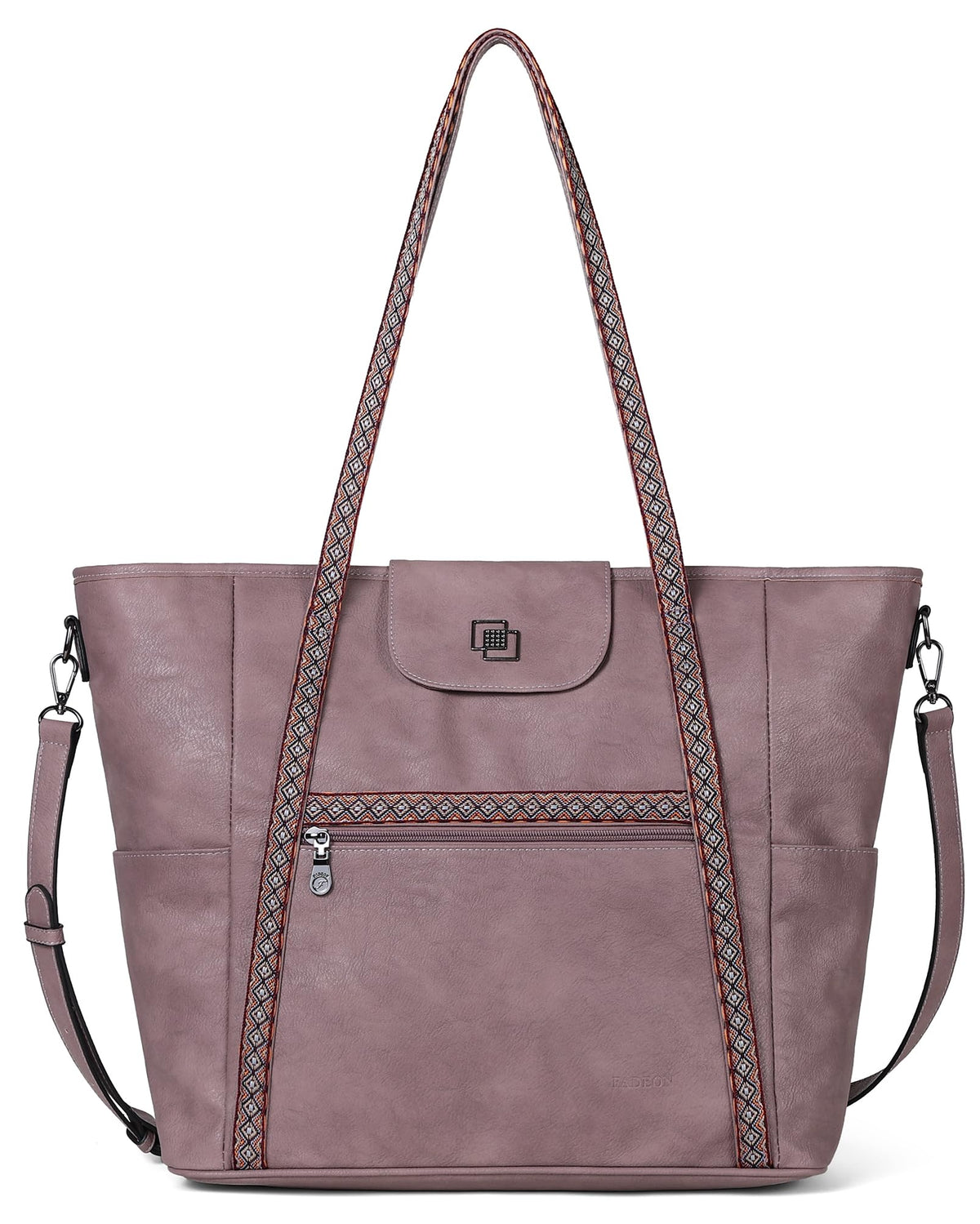 FADEON Large Laptop Tote Bag for Women Designer Leather Laptop Bag Fashion Travel Backpack Purse Shoulder Handbag Purple